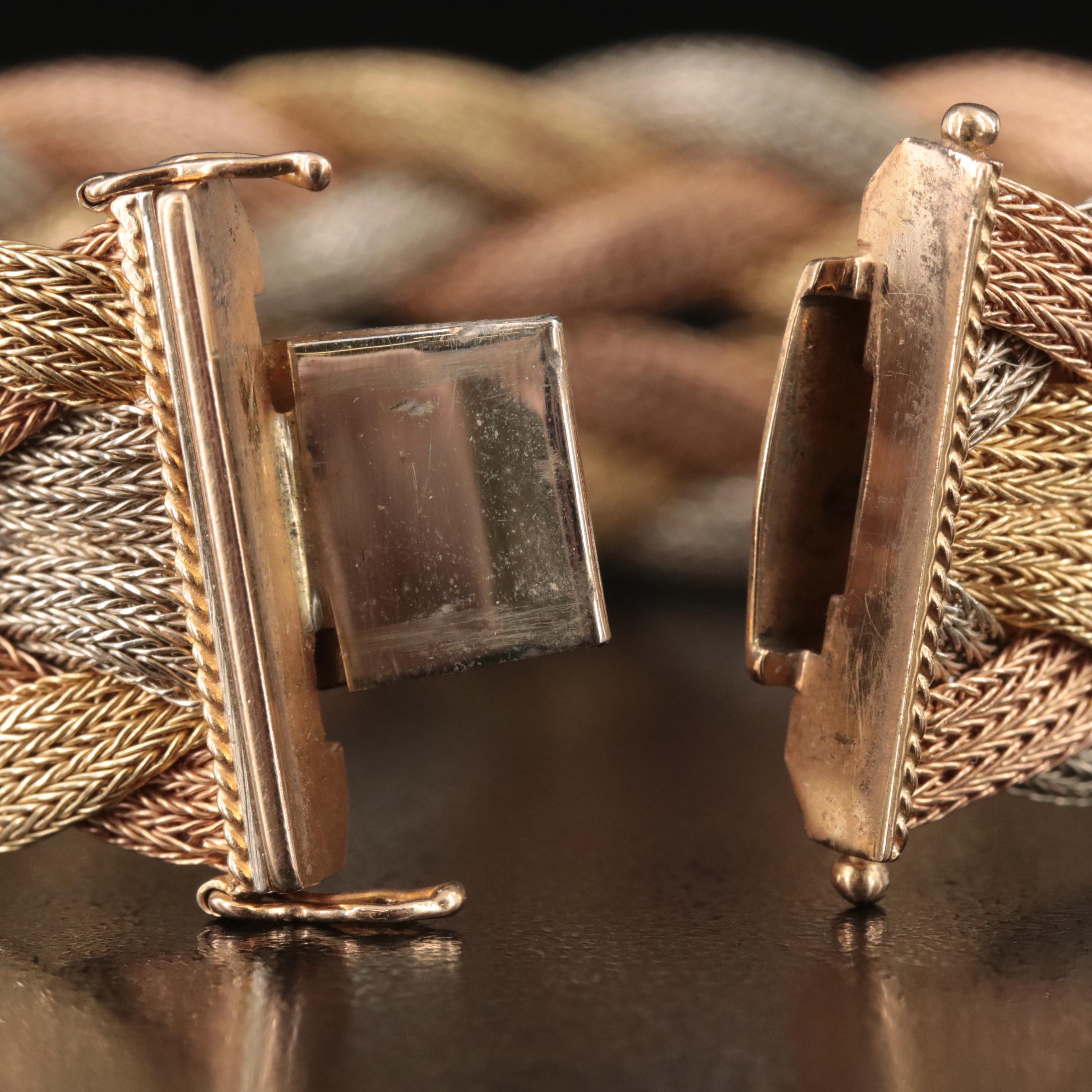 Italian Filippini Fratelli 18K Tri-Color Gold Braided Foxtail Mesh Bracelet