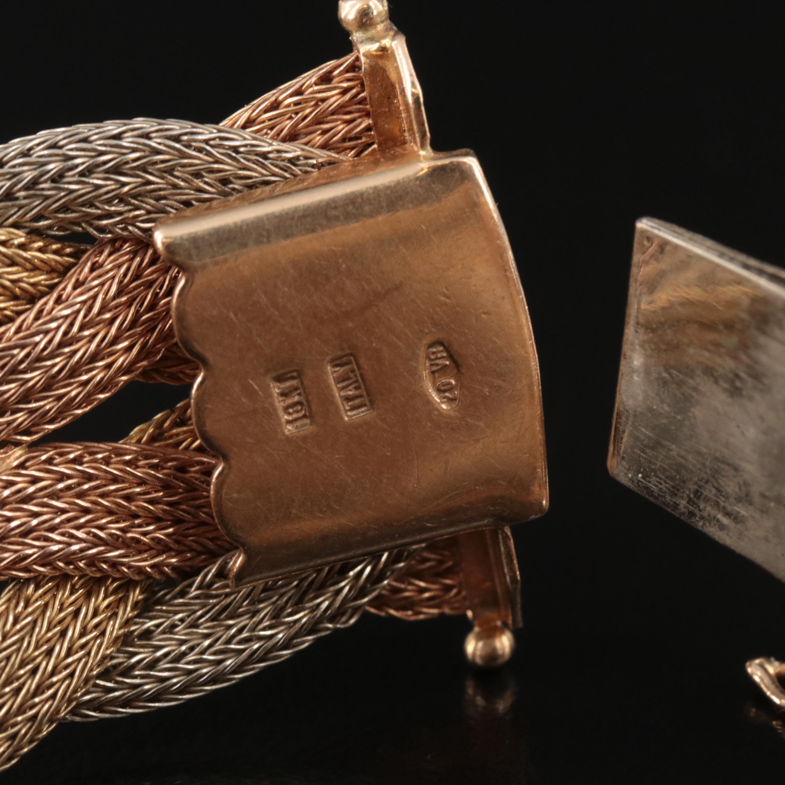 Italian Filippini Fratelli 18K Tri-Color Gold Braided Foxtail Mesh Bracelet