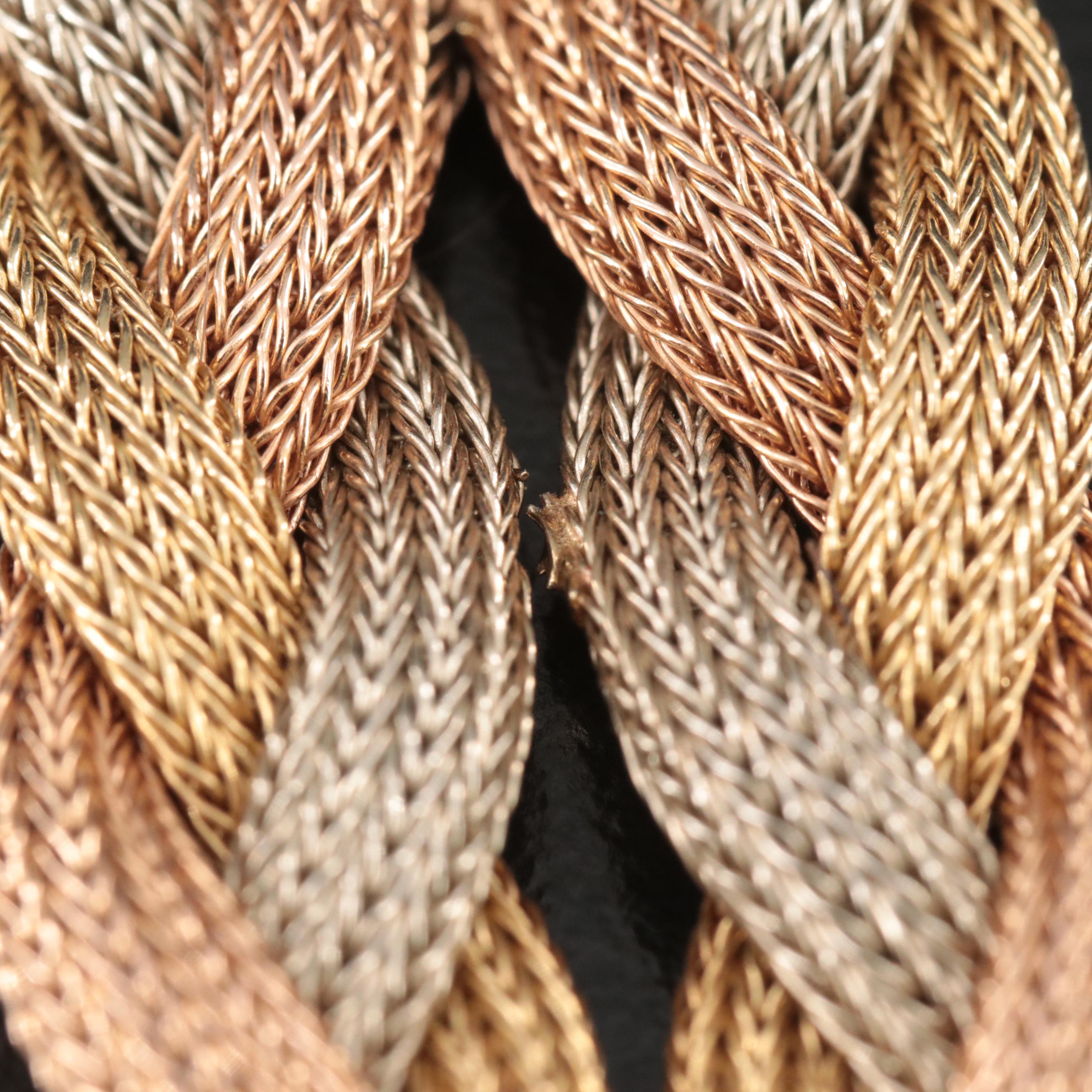 Italian Filippini Fratelli 18K Tri-Color Gold Braided Foxtail Mesh Bracelet