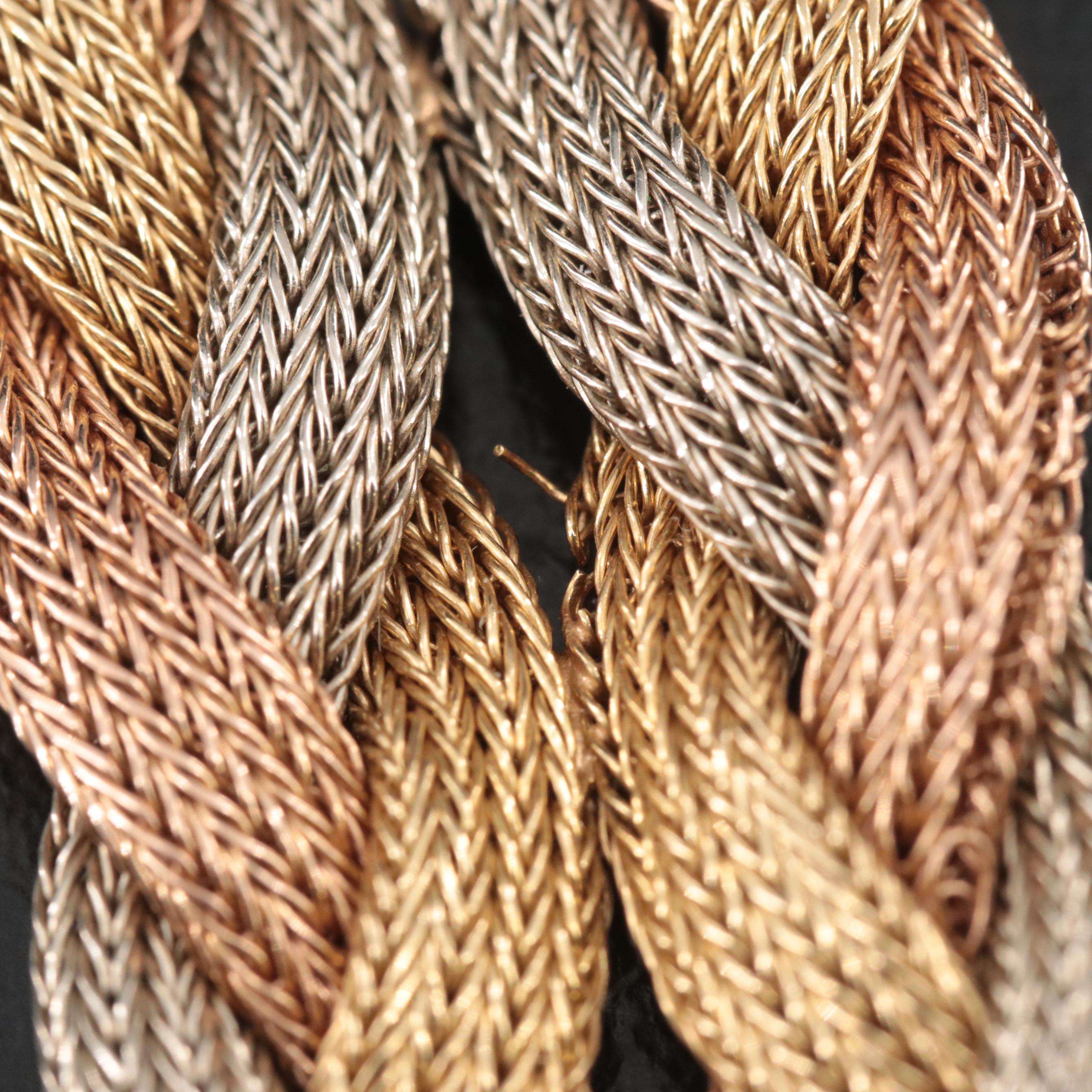 Italian Filippini Fratelli 18K Tri-Color Gold Braided Foxtail Mesh Bracelet