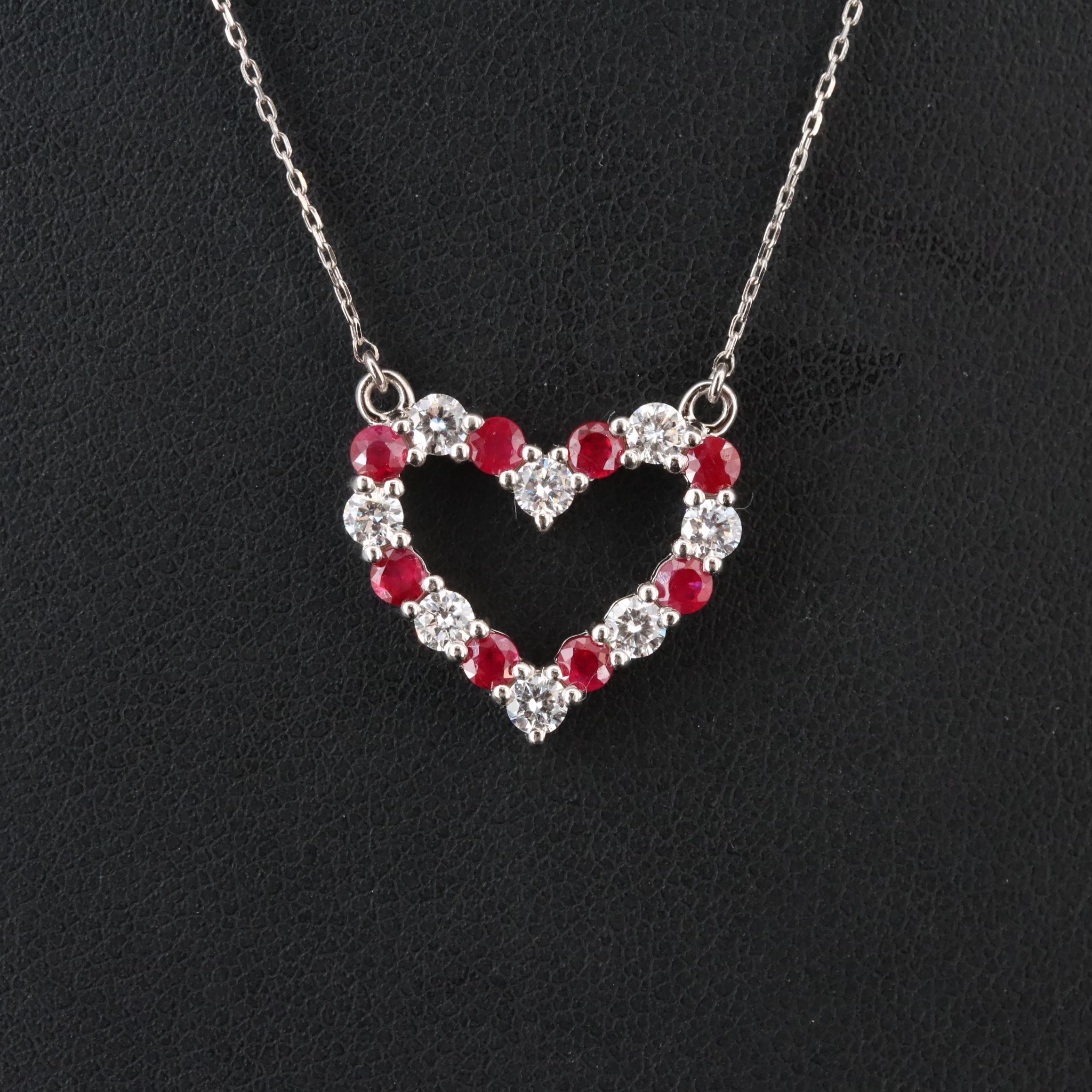 14K 0.53 CTW Lab Grown Diamond and Ruby Heart Necklace