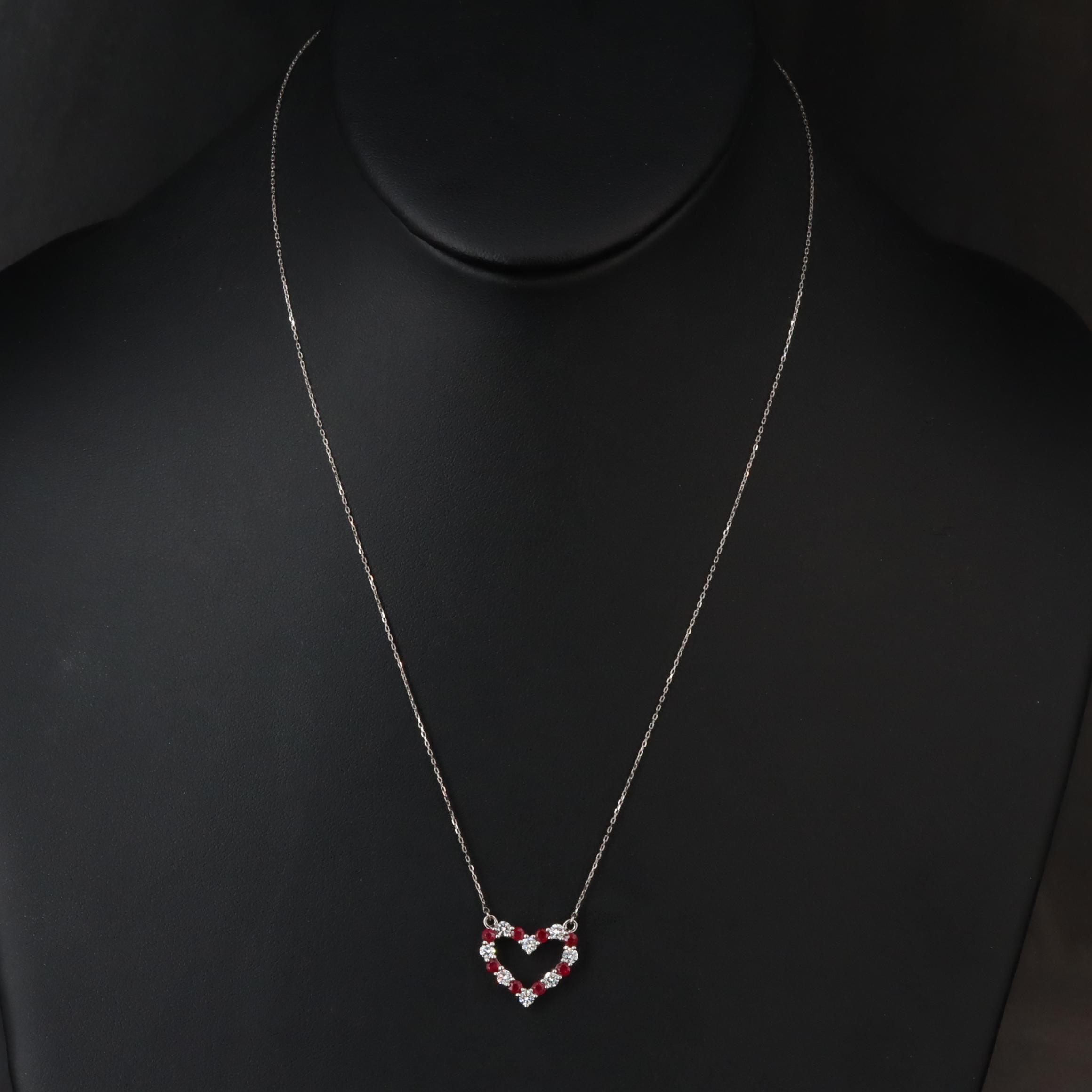 14K 0.53 CTW Lab Grown Diamond and Ruby Heart Necklace