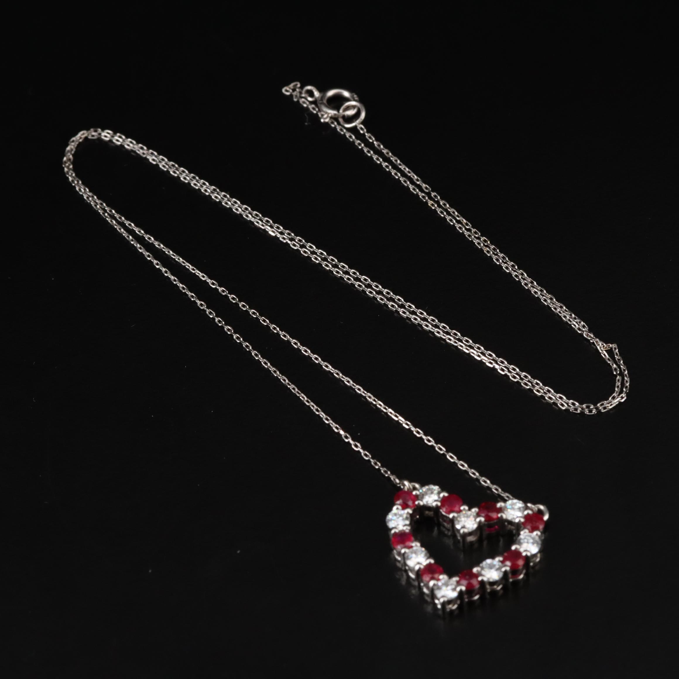 14K 0.53 CTW Lab Grown Diamond and Ruby Heart Necklace