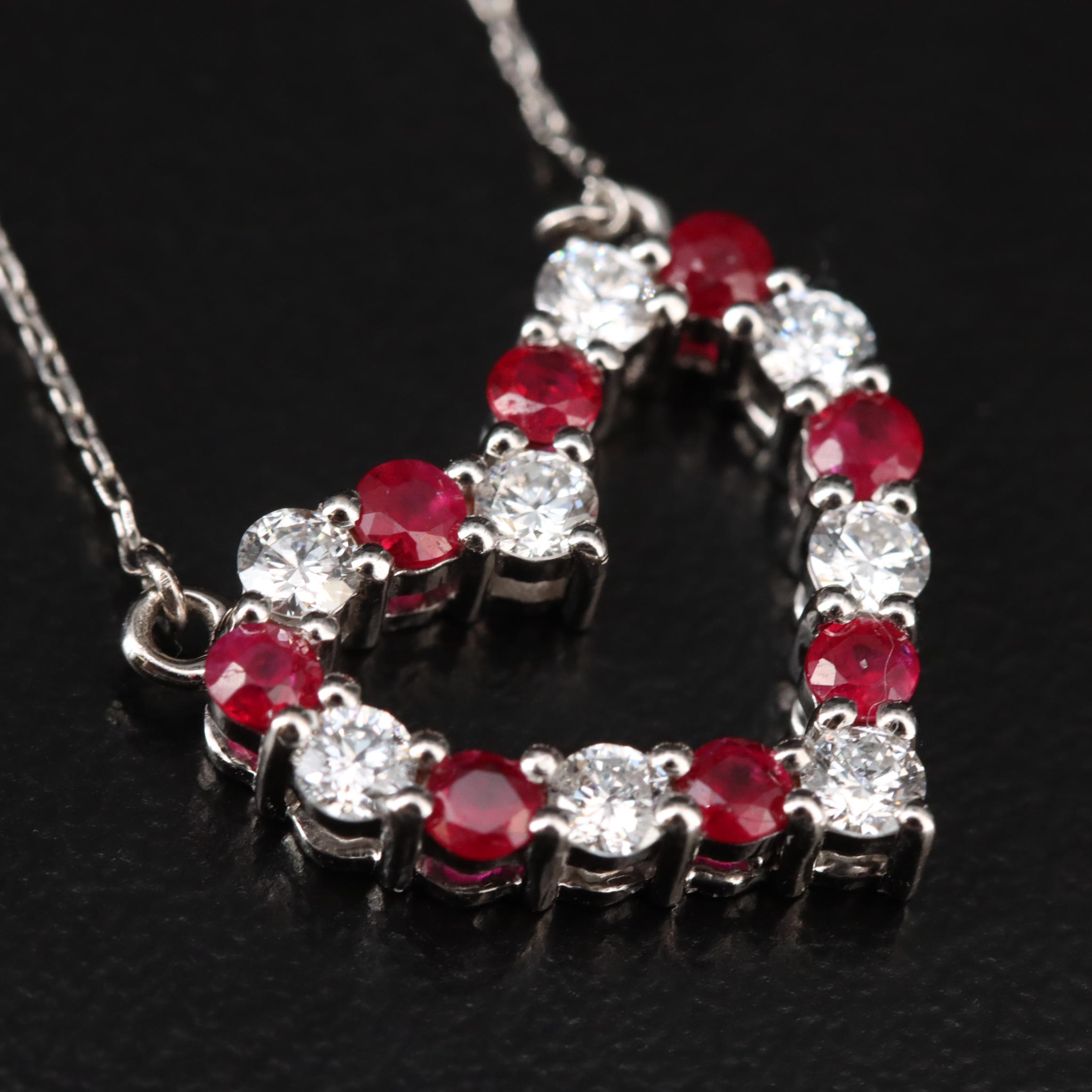 14K 0.53 CTW Lab Grown Diamond and Ruby Heart Necklace