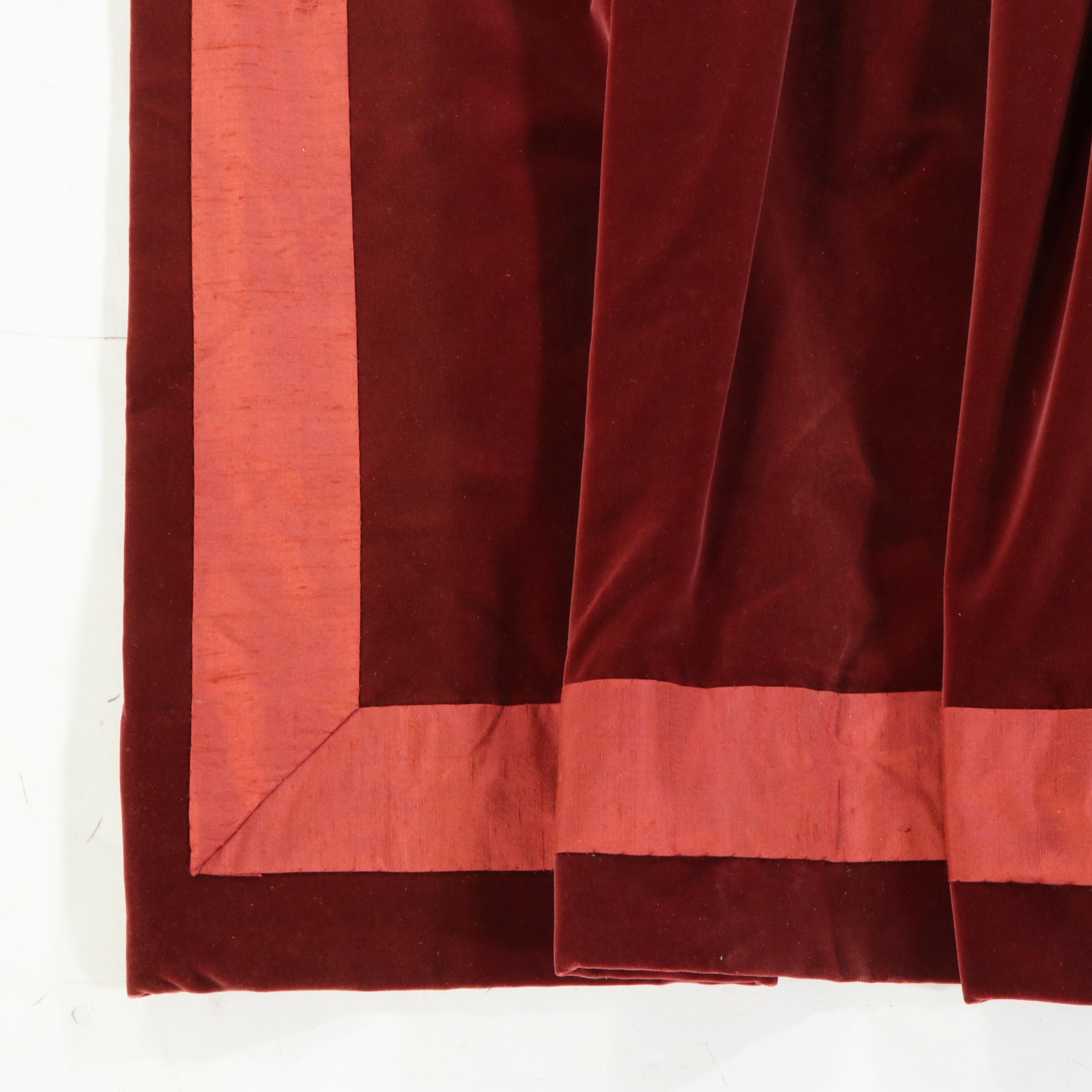 Custom-Made Red Velvet Curtain Panels, Tiebacks, and Valance