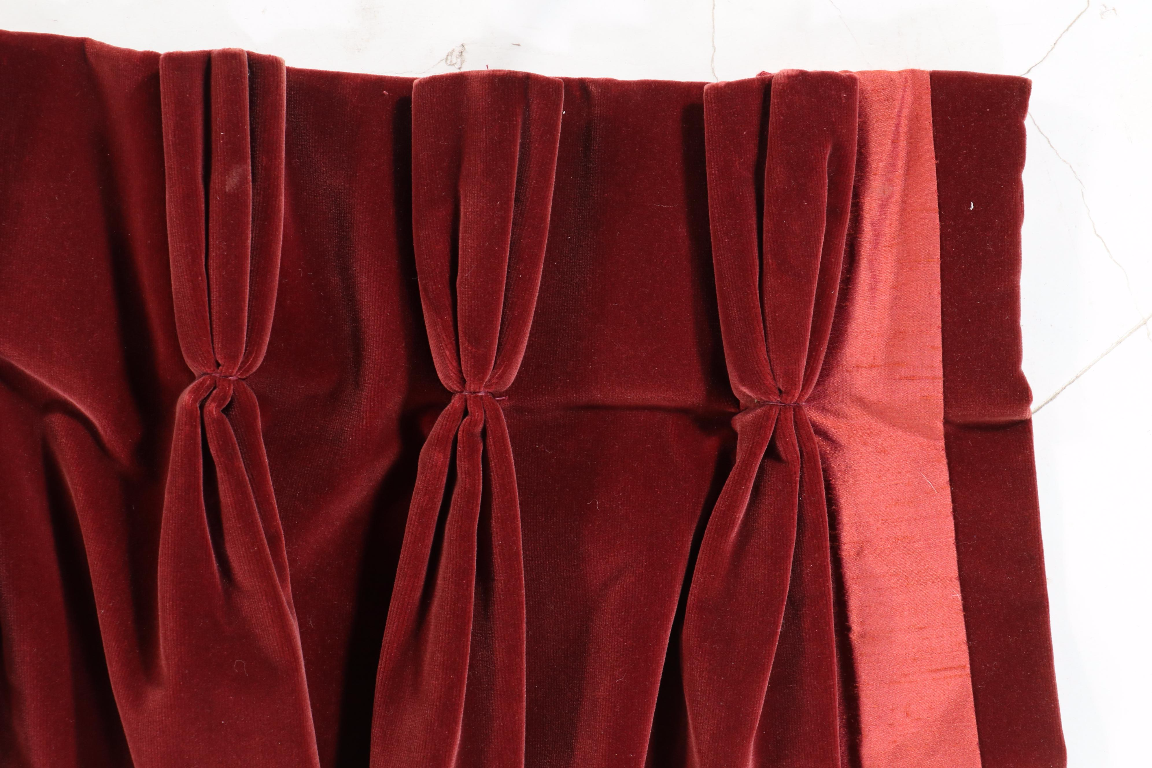 Custom-Made Red Velvet Curtain Panels, Tiebacks, and Valance