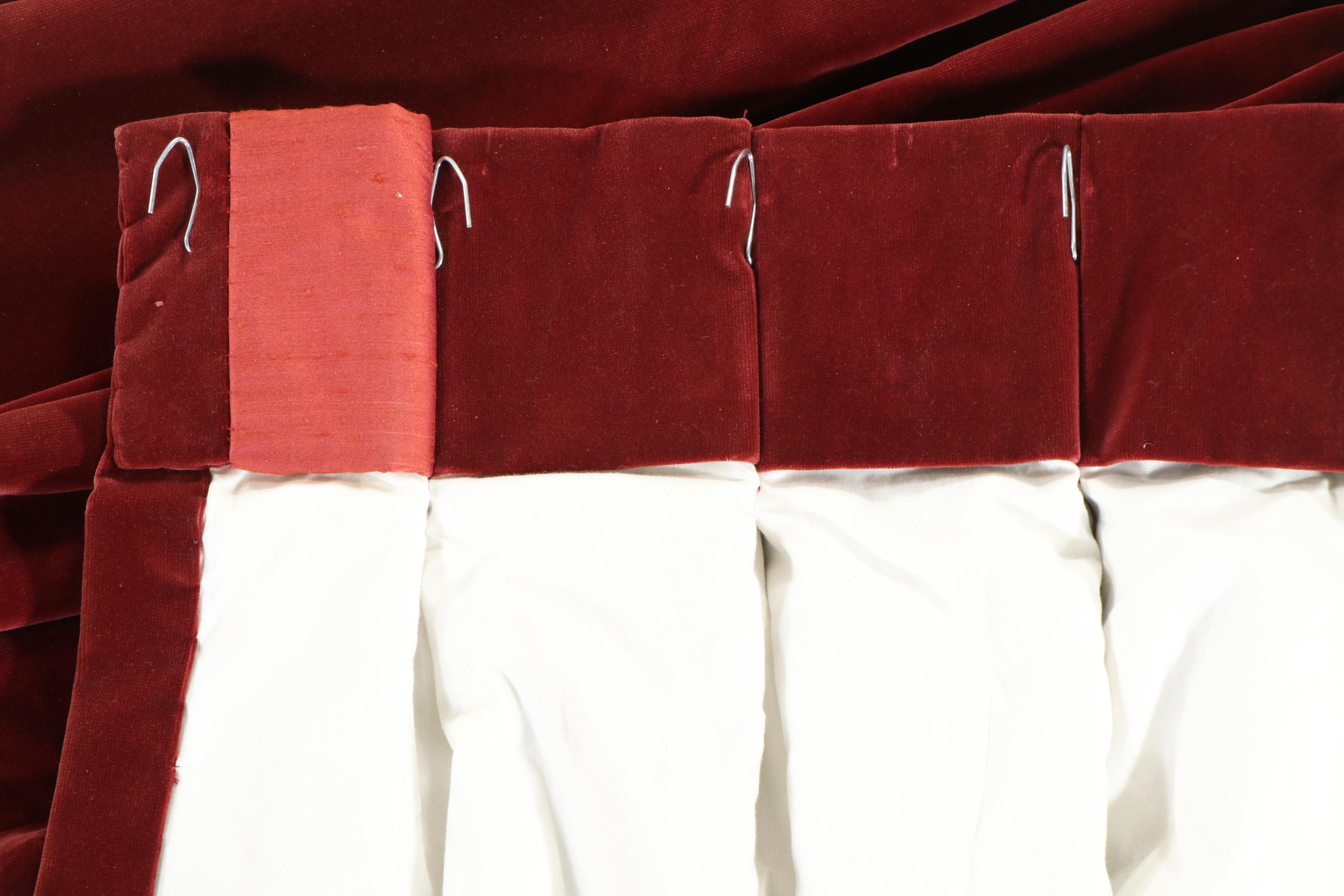 Custom-Made Red Velvet Curtain Panels, Tiebacks, and Valance