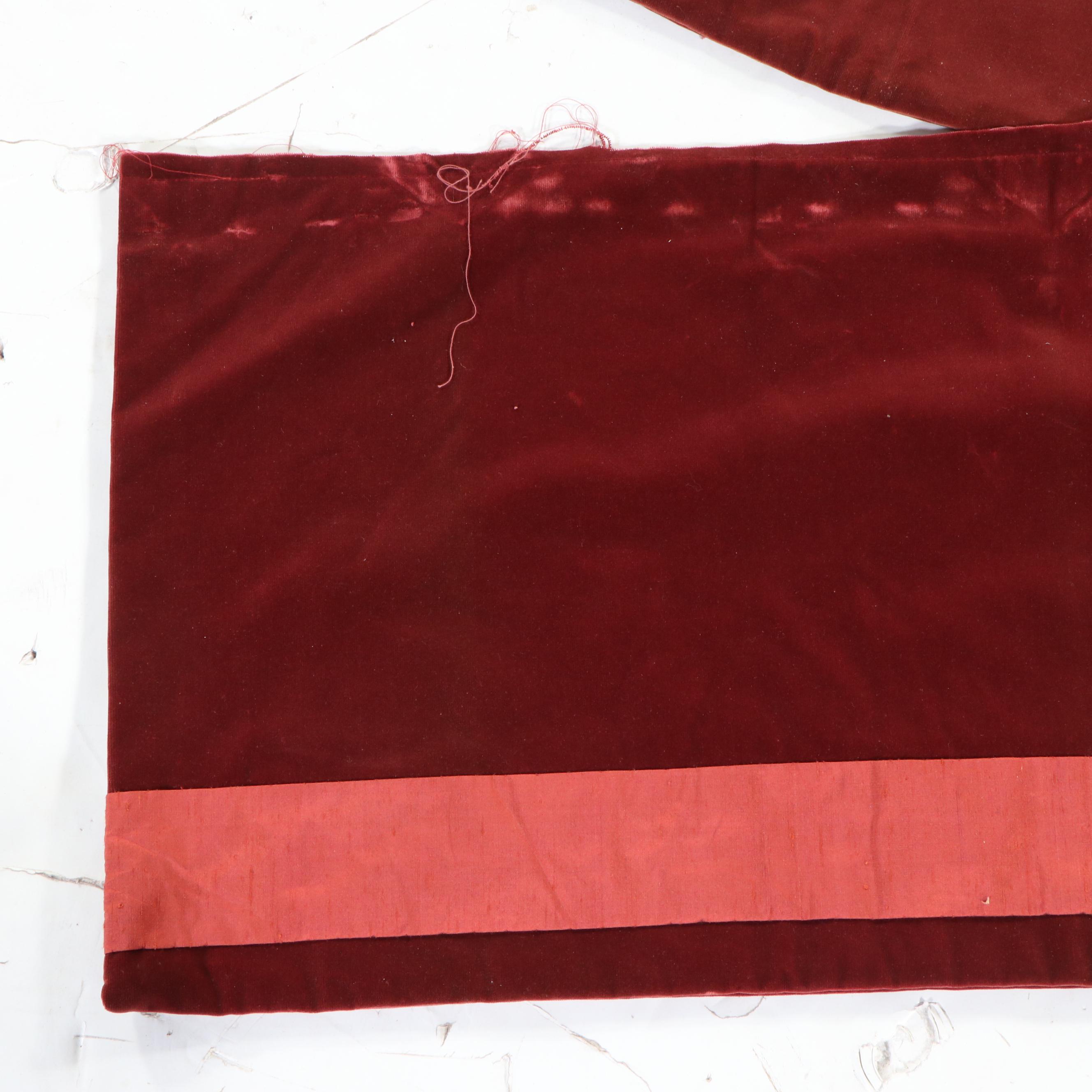 Custom-Made Red Velvet Curtain Panels, Tiebacks, and Valance