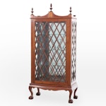 Chippendale Revival Oak and Lattice-Front Display Cabinet, Early to Mid 20th C