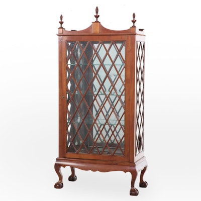 Chippendale Revival Oak and Lattice-Front Display Cabinet, Early to Mid 20th C