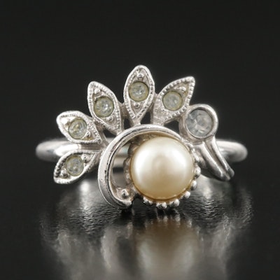 Faux Pearl and Rhinestone Ring