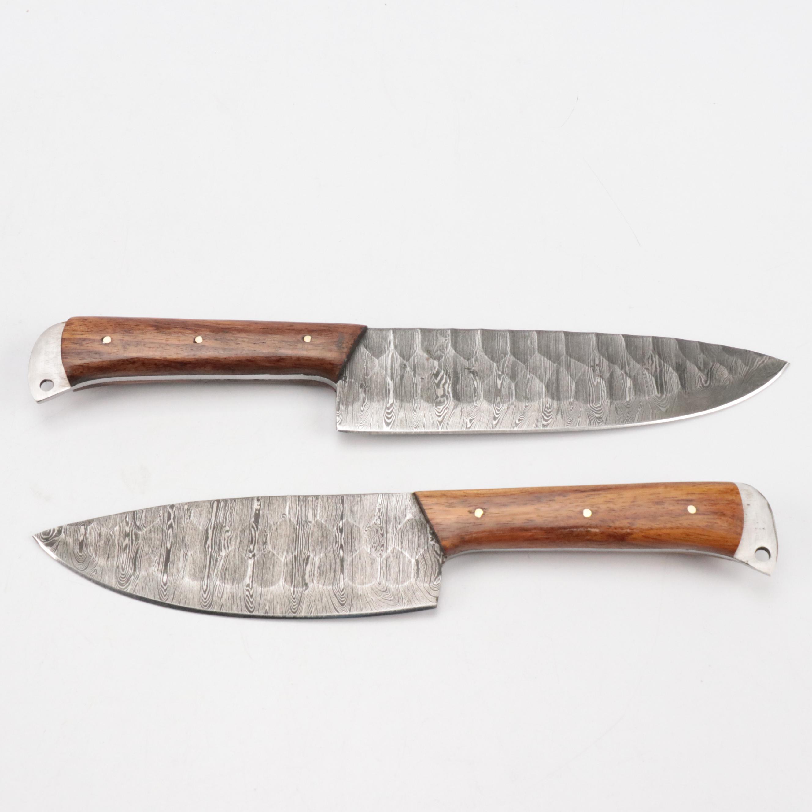 Damascus Steel Bladed Kitchen Knife Set with Wood Handles