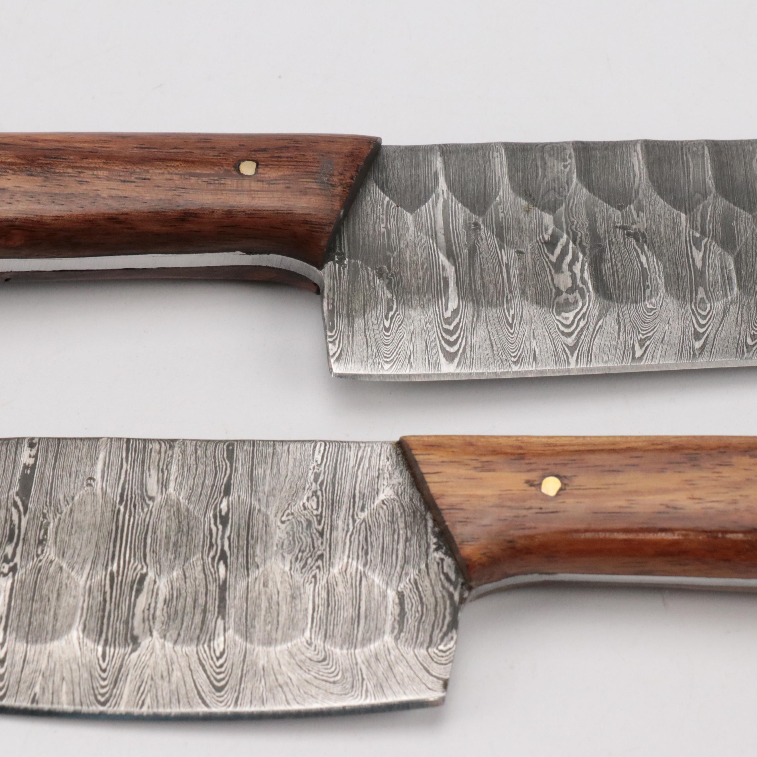 Damascus Steel Bladed Kitchen Knife Set with Wood Handles