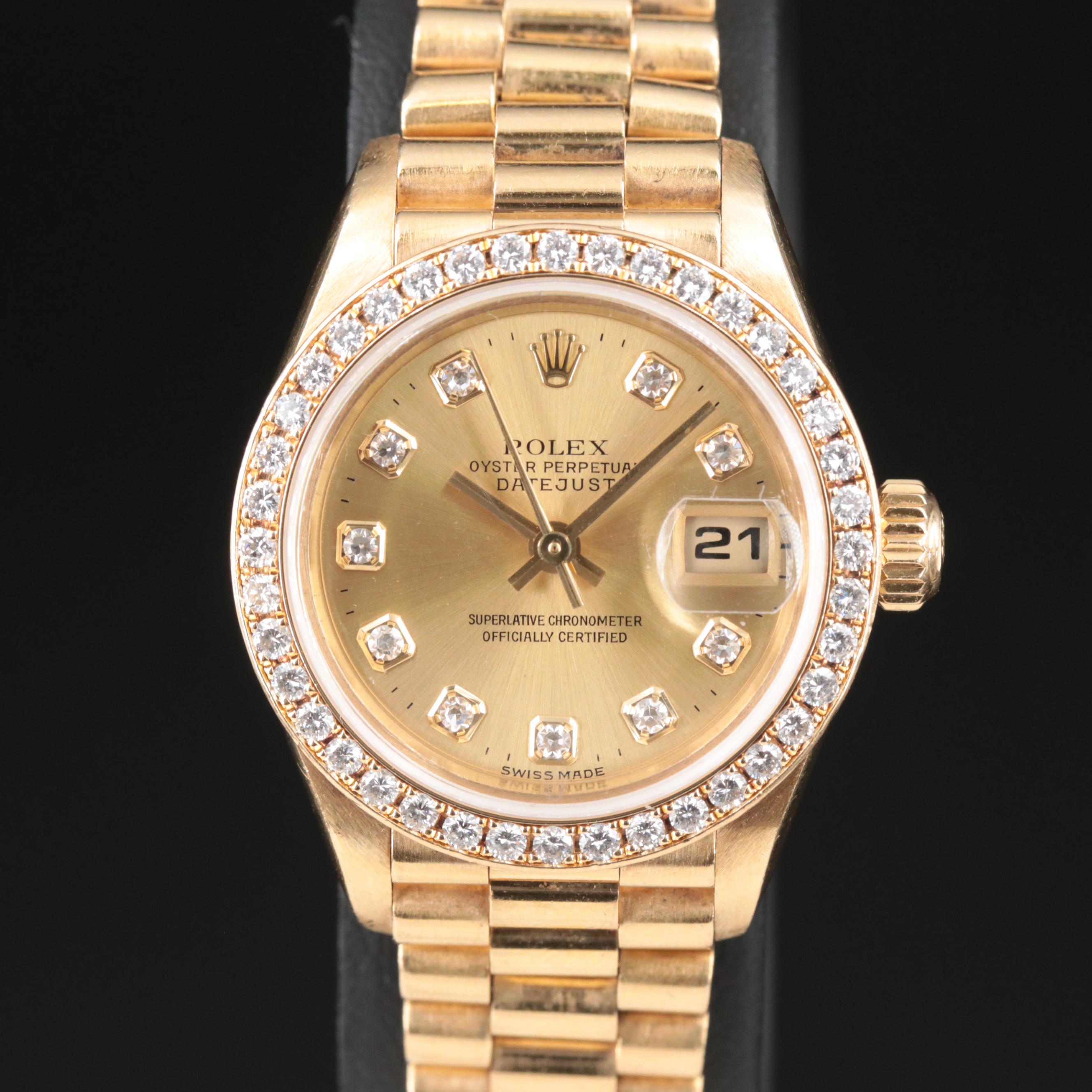 1999 18K Rolex Custom Diamond Dial and Bezel Datejust President Watch