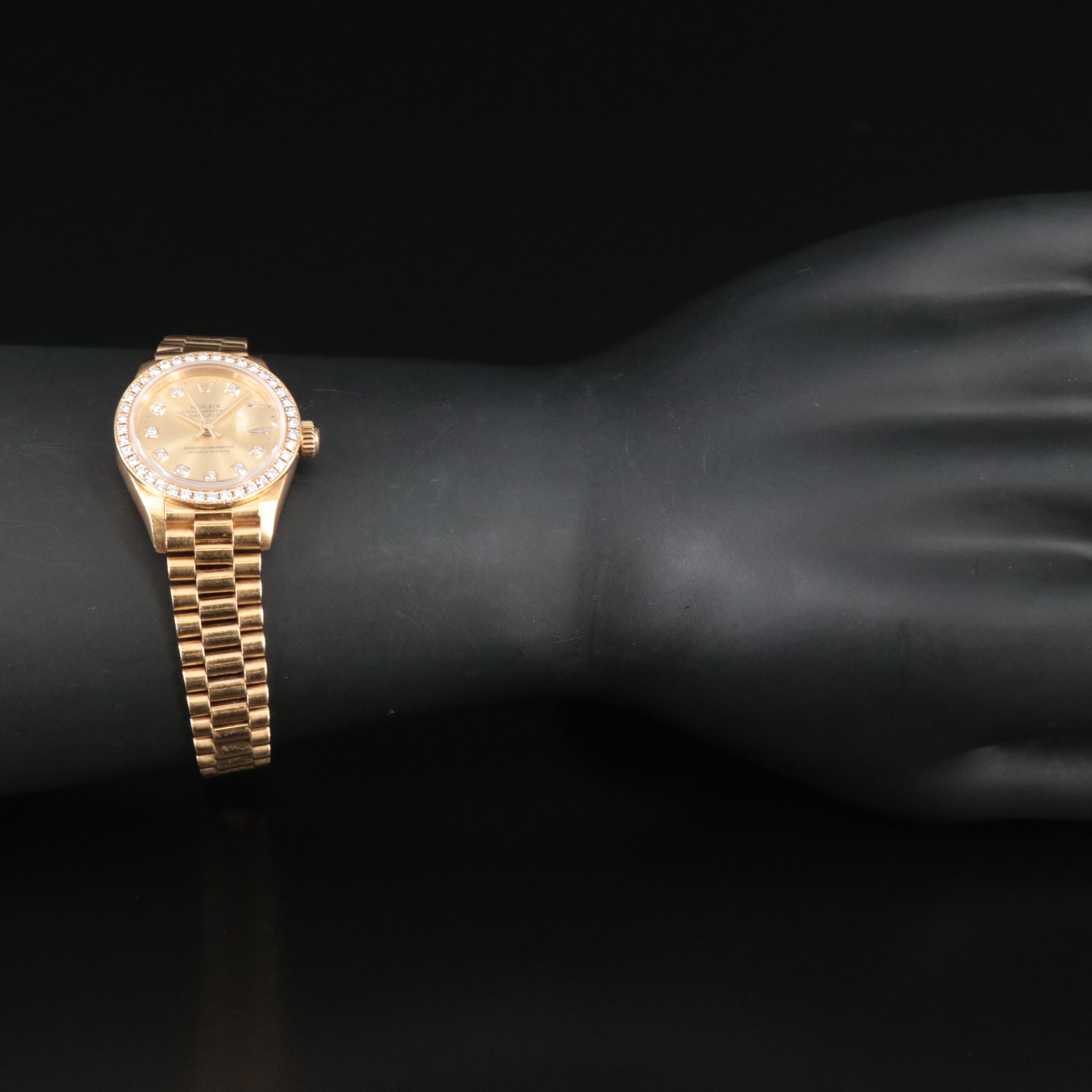 1999 18K Rolex Custom Diamond Dial and Bezel Datejust President Watch