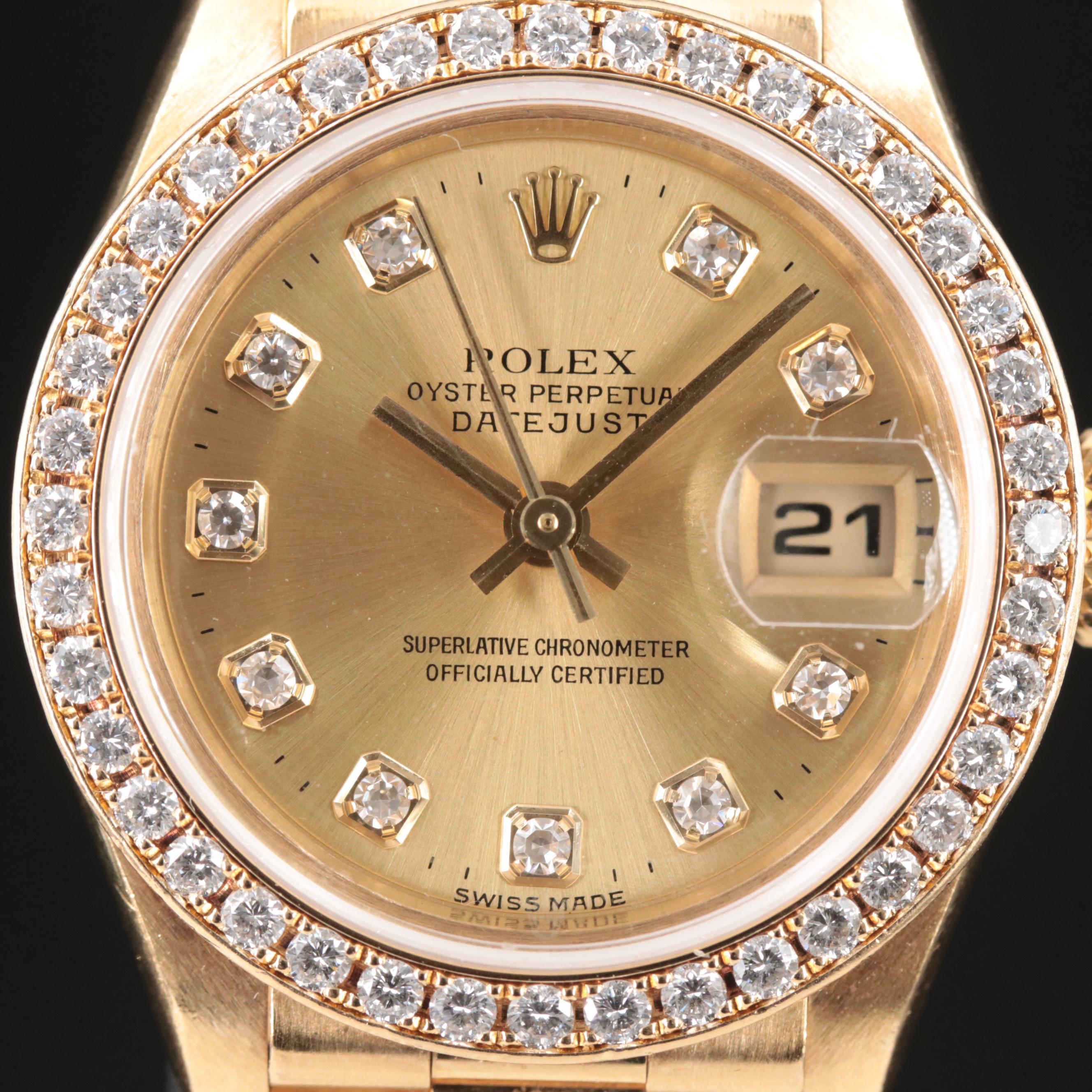 1999 18K Rolex Custom Diamond Dial and Bezel Datejust President Watch