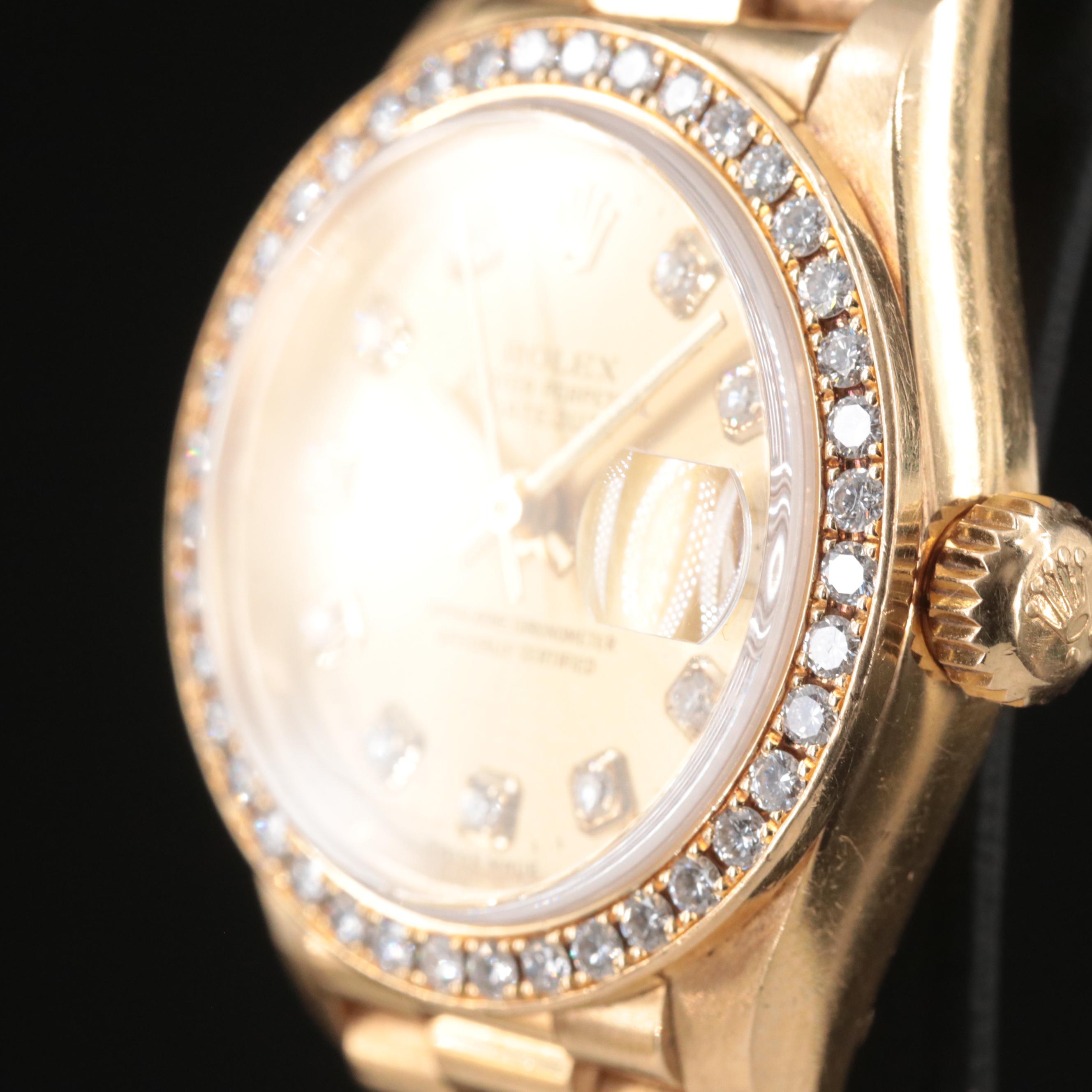 1999 18K Rolex Custom Diamond Dial and Bezel Datejust President Watch