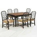 Kindel Furniture Chinoiserie Ebonized Wood and Burl Dining Table with Six Chairs