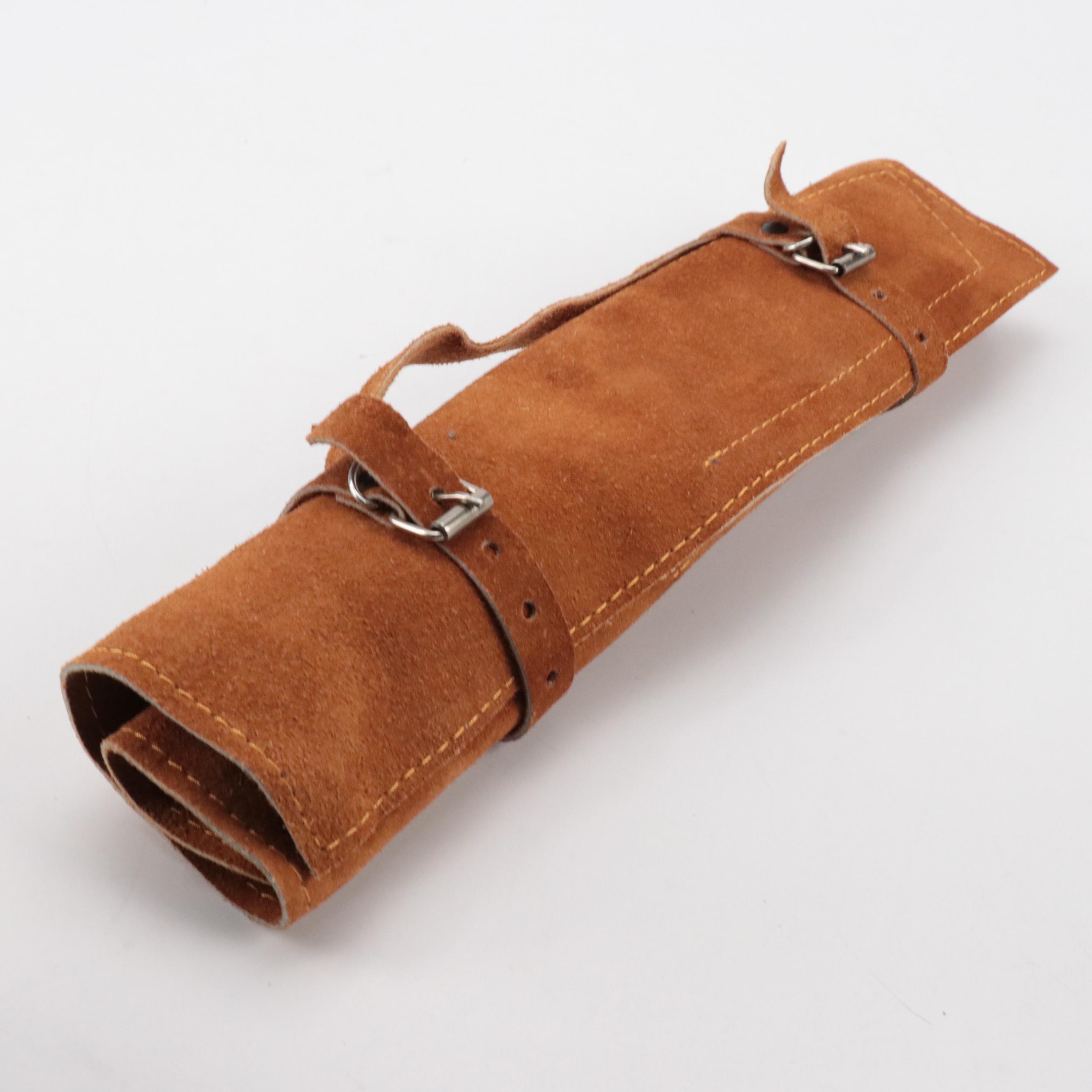 Handcrafted Damascus Steel Knife Set with Leather Knife Roll