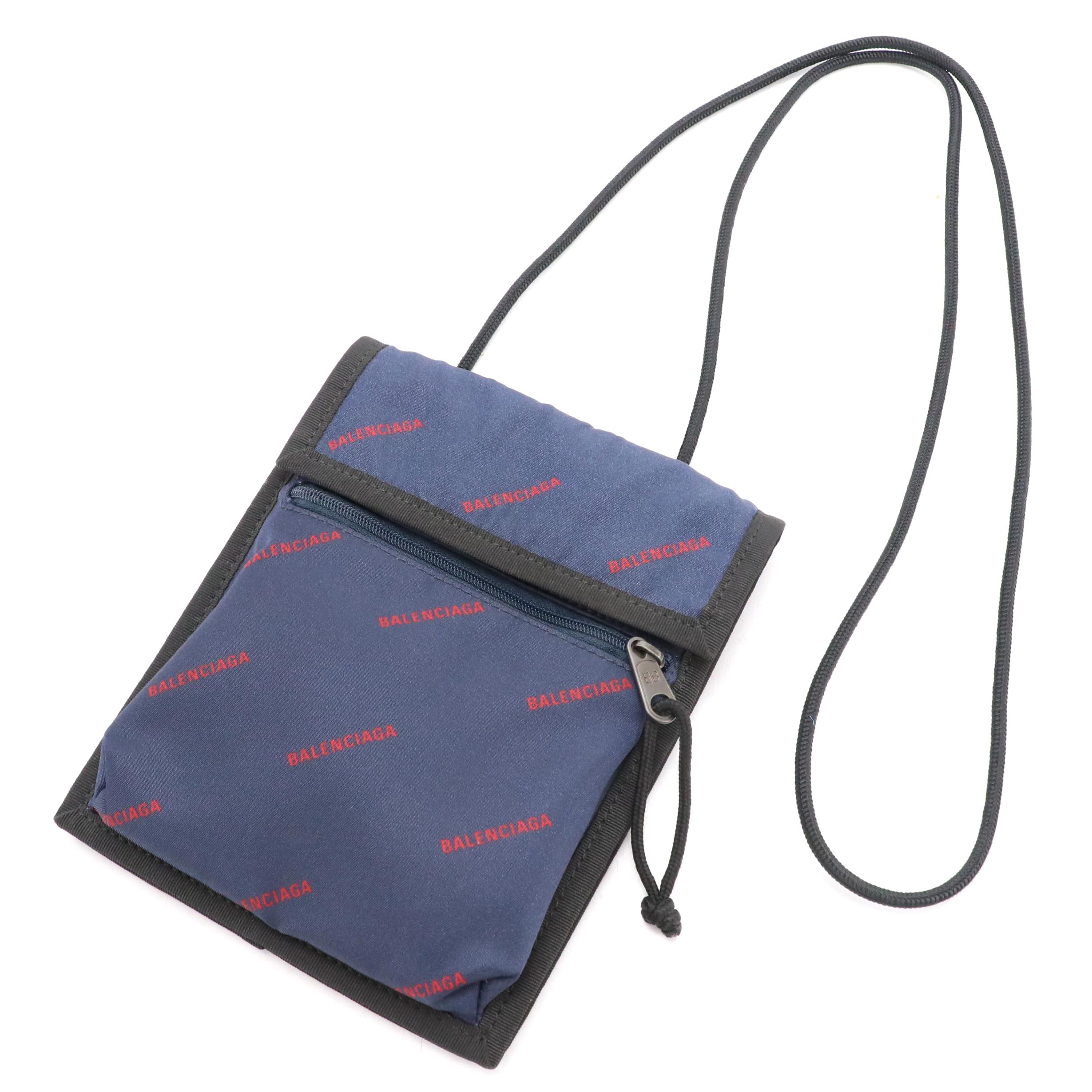Balenciaga Explorer Crossbody Pouch in Navy Blue/Red Logo Print Nylon