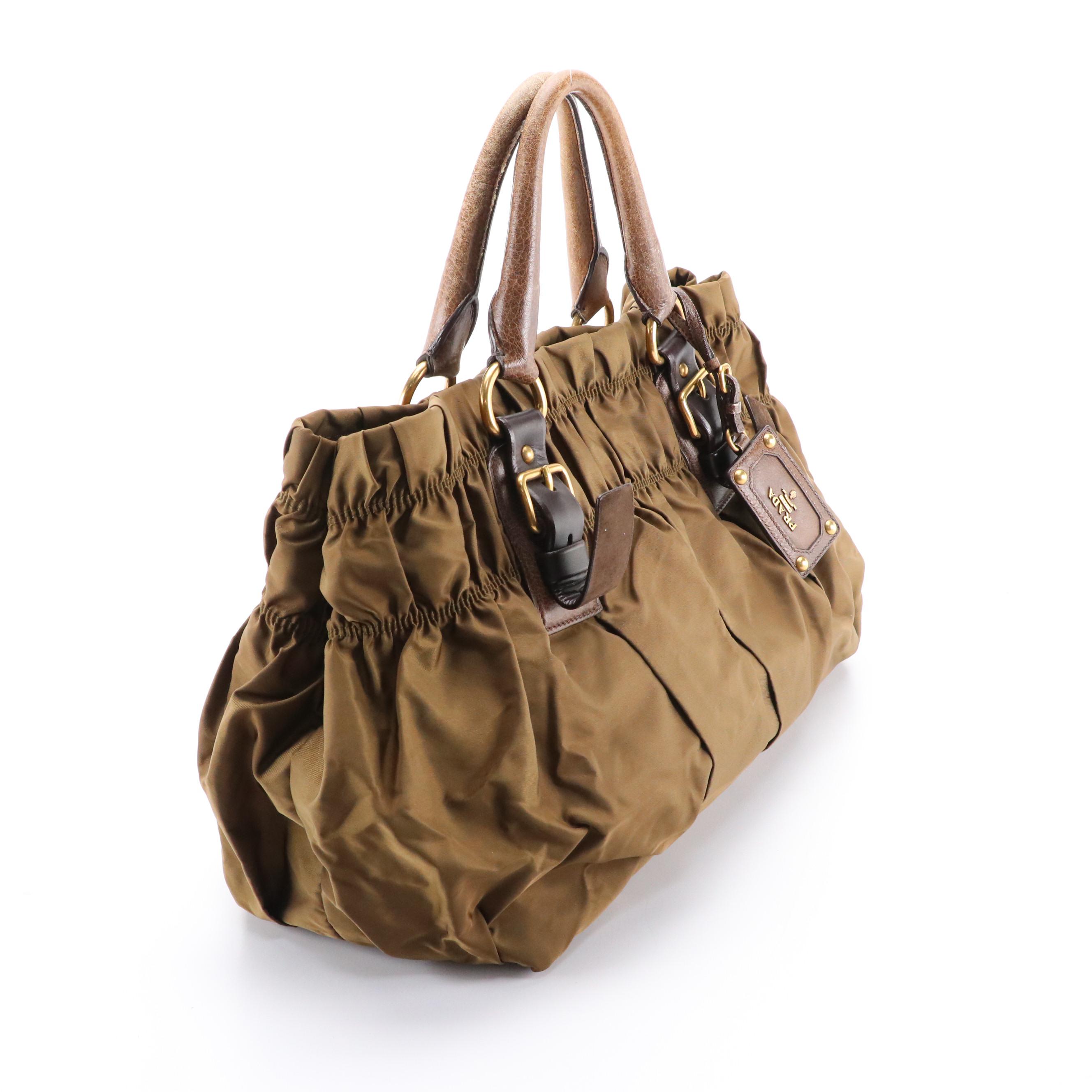 Prada Top-Handle Satchel Tote in Brown Tessuto Gaufré Nylon and Leather Trim