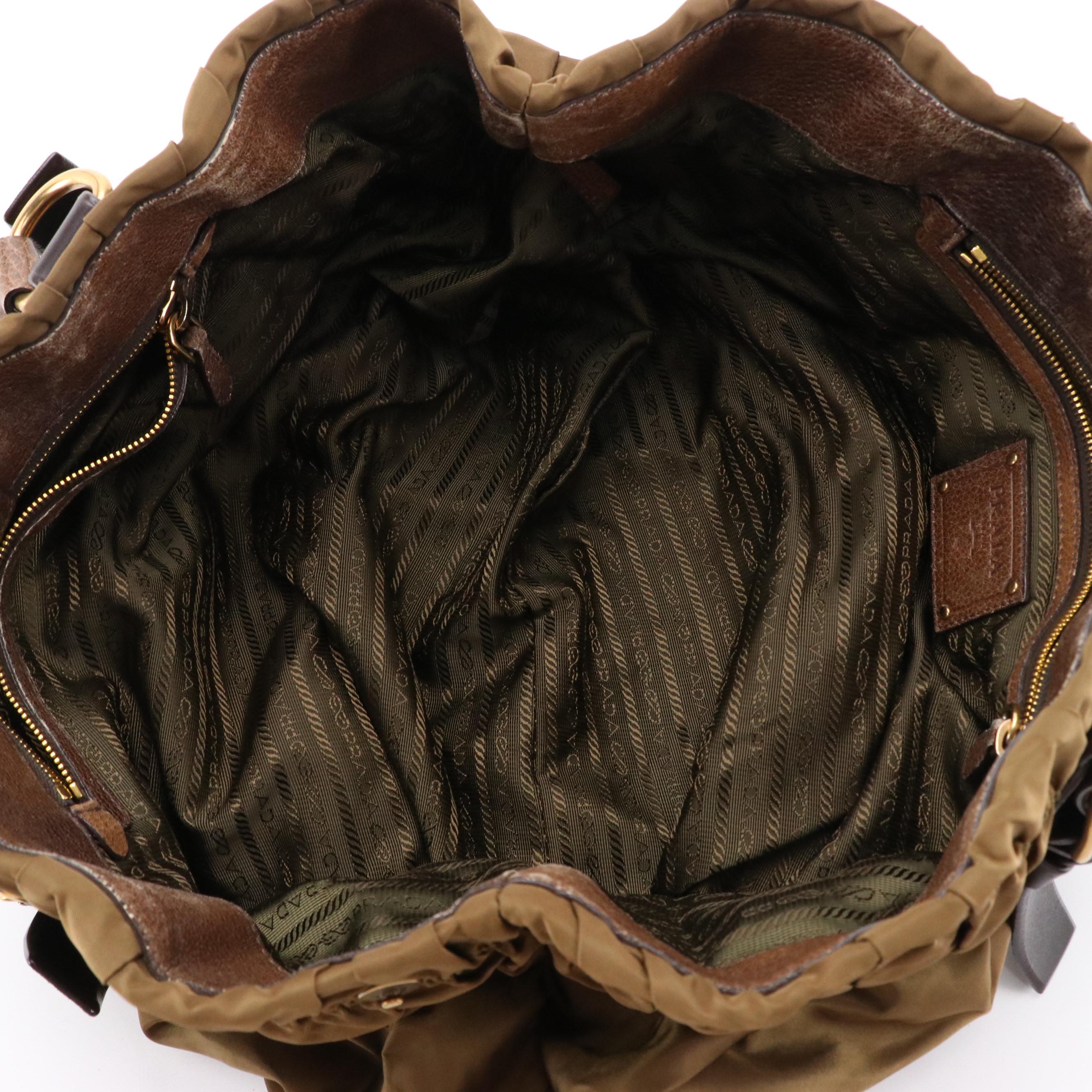 Prada Top-Handle Satchel Tote in Brown Tessuto Gaufré Nylon and Leather Trim