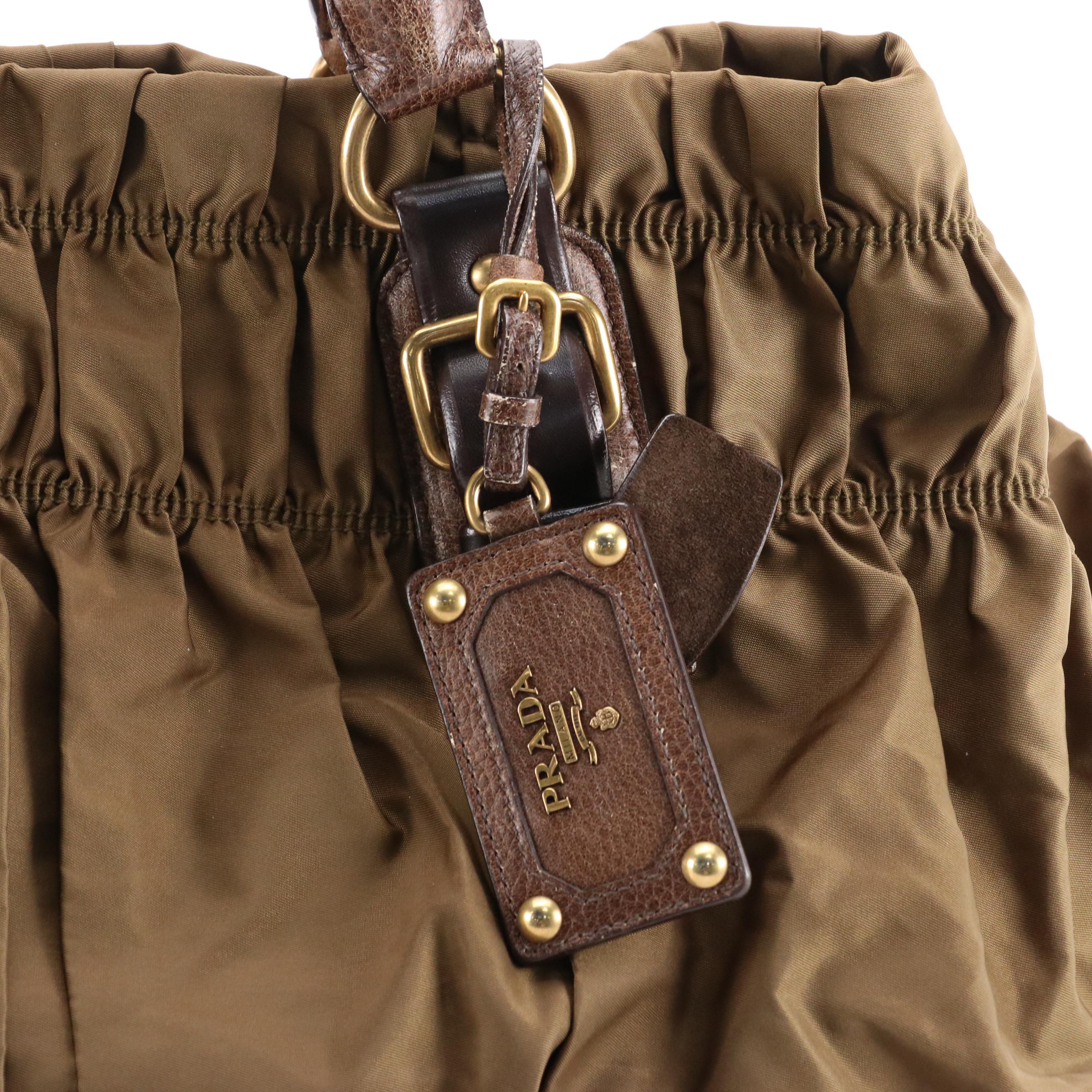 Prada Top-Handle Satchel Tote in Brown Tessuto Gaufré Nylon and Leather Trim