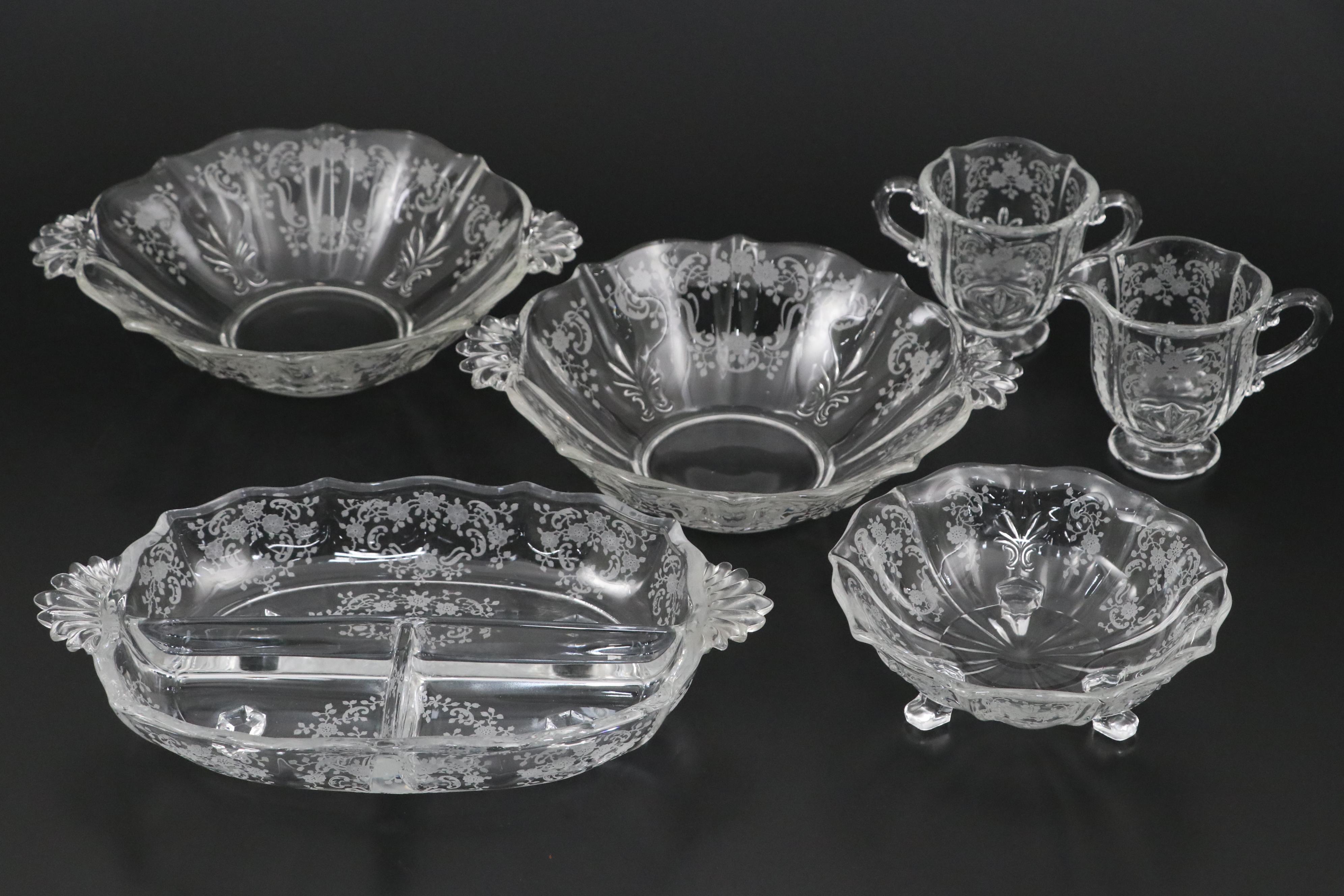 Fostoria "Meadow Rose" Glass Dinnerware, 1936–1975