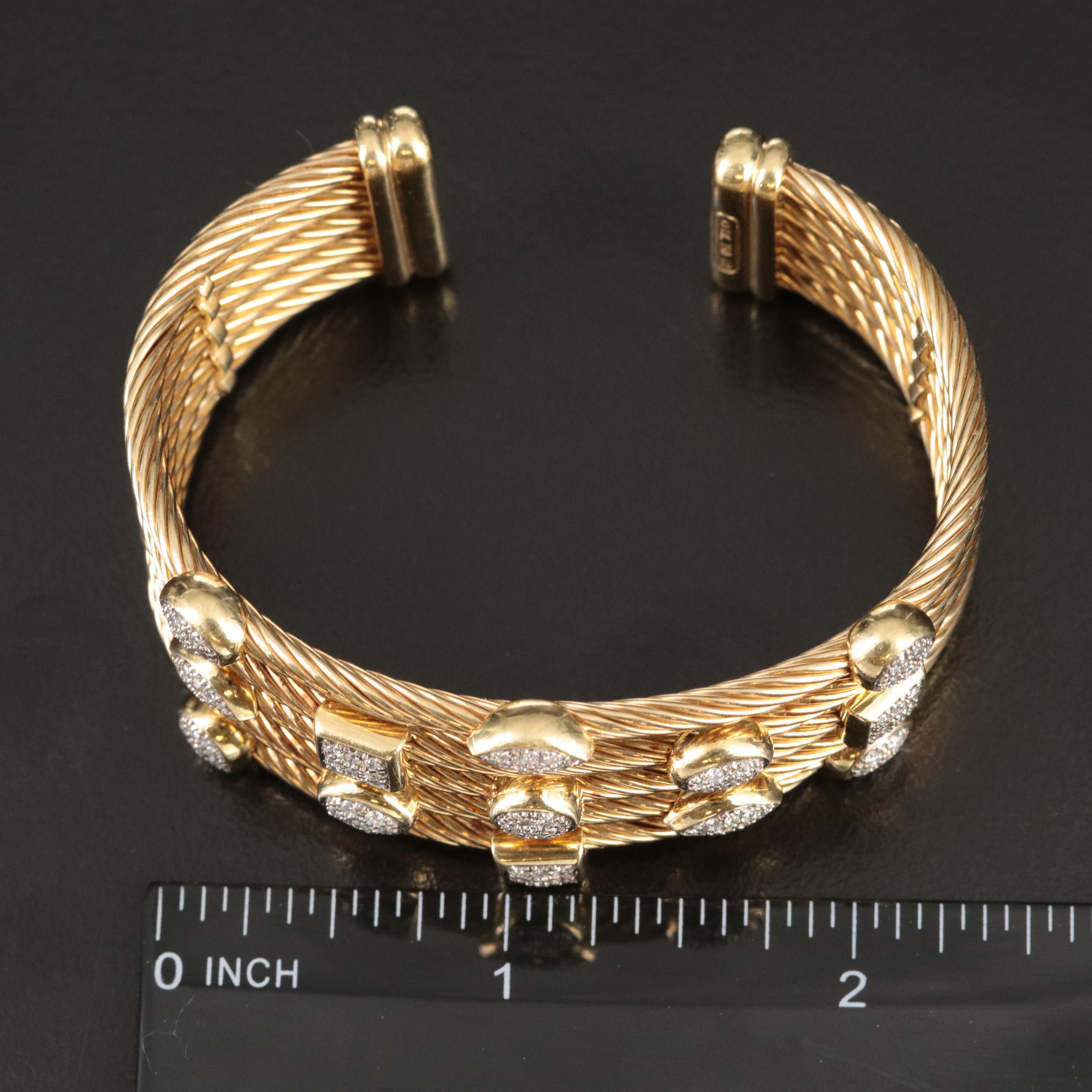 David Yurman Confetti Cable 18K 1.00 CTW Diamond Five Row Cuff Bracelet