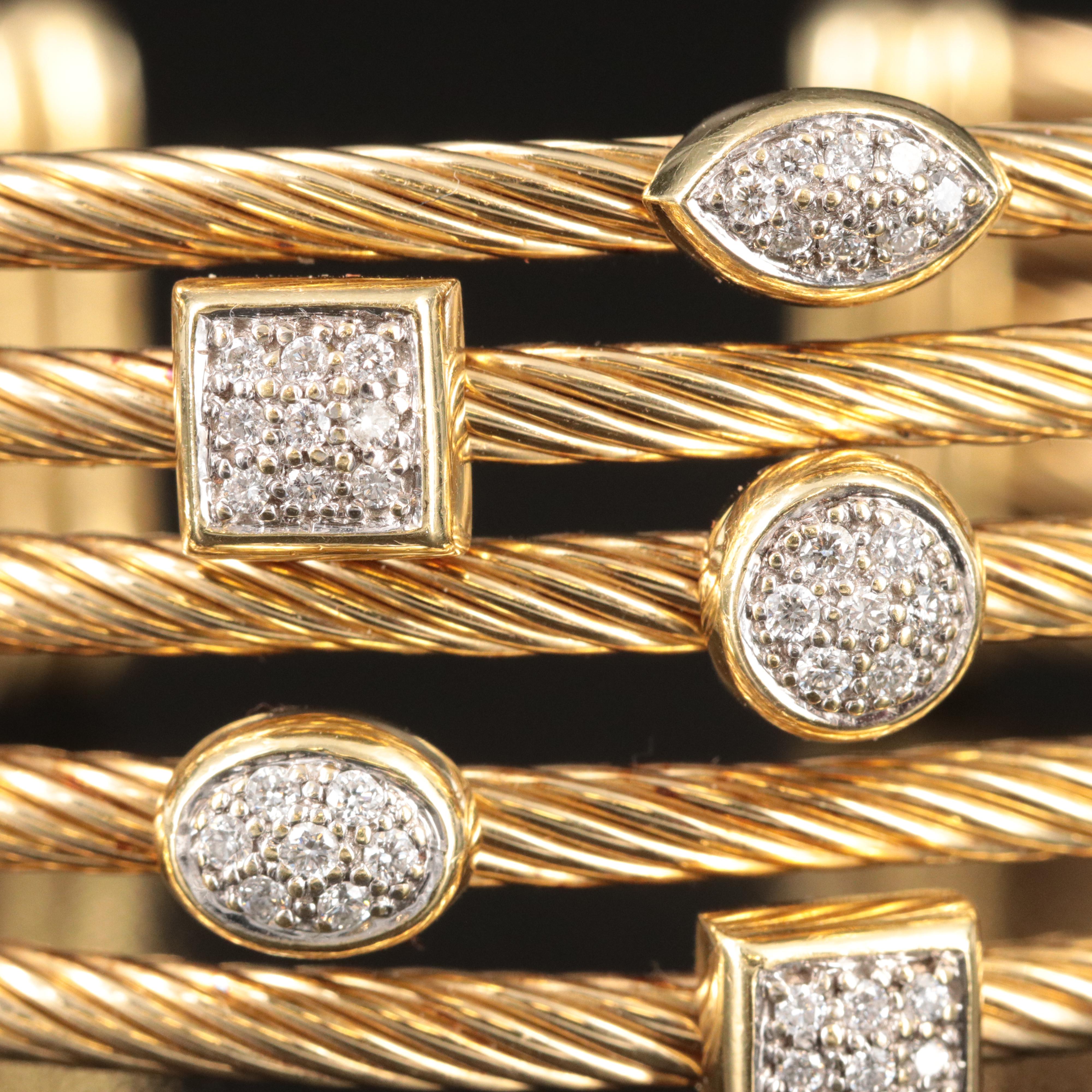 David Yurman Confetti Cable 18K 1.00 CTW Diamond Five Row Cuff Bracelet