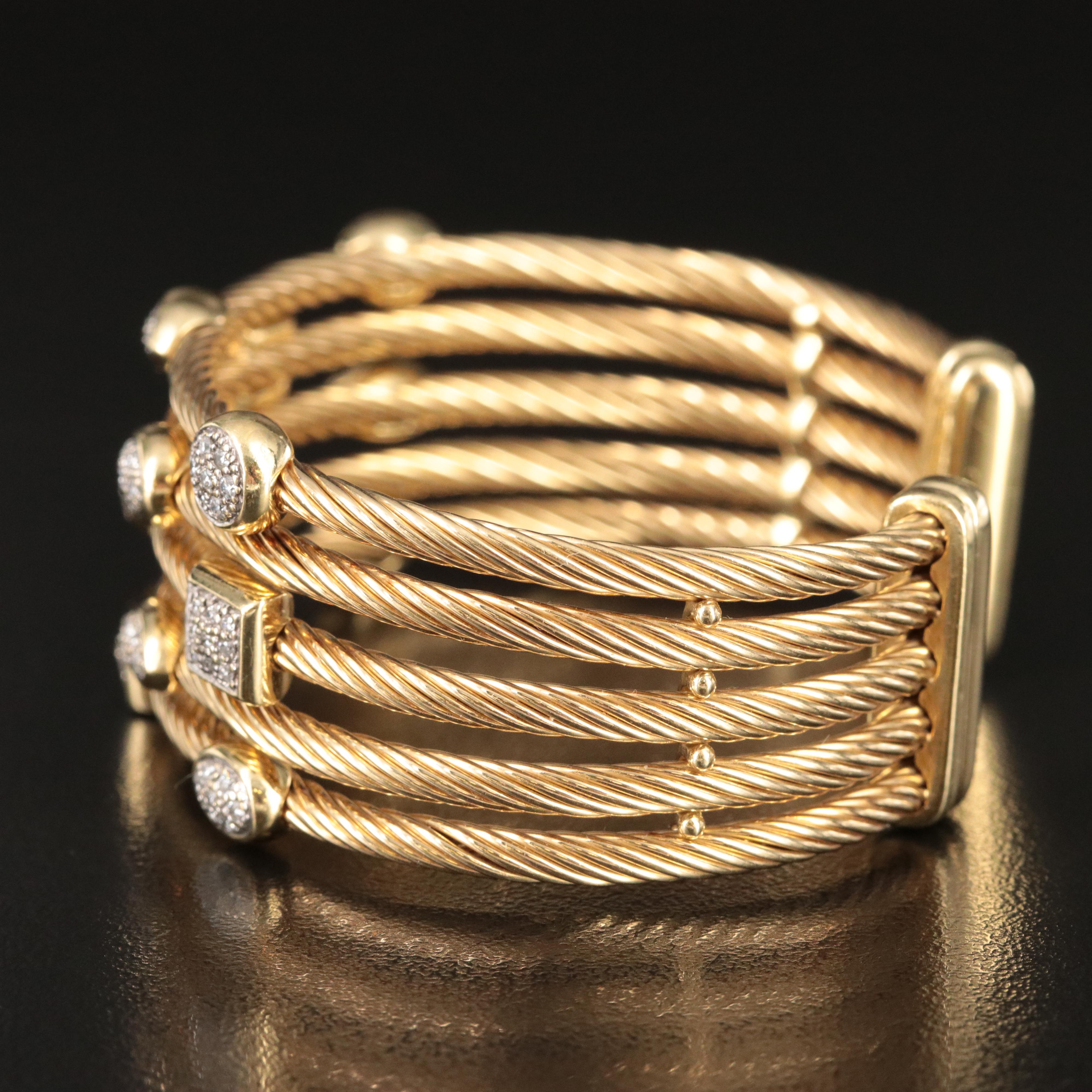 David Yurman Confetti Cable 18K 1.00 CTW Diamond Five Row Cuff Bracelet