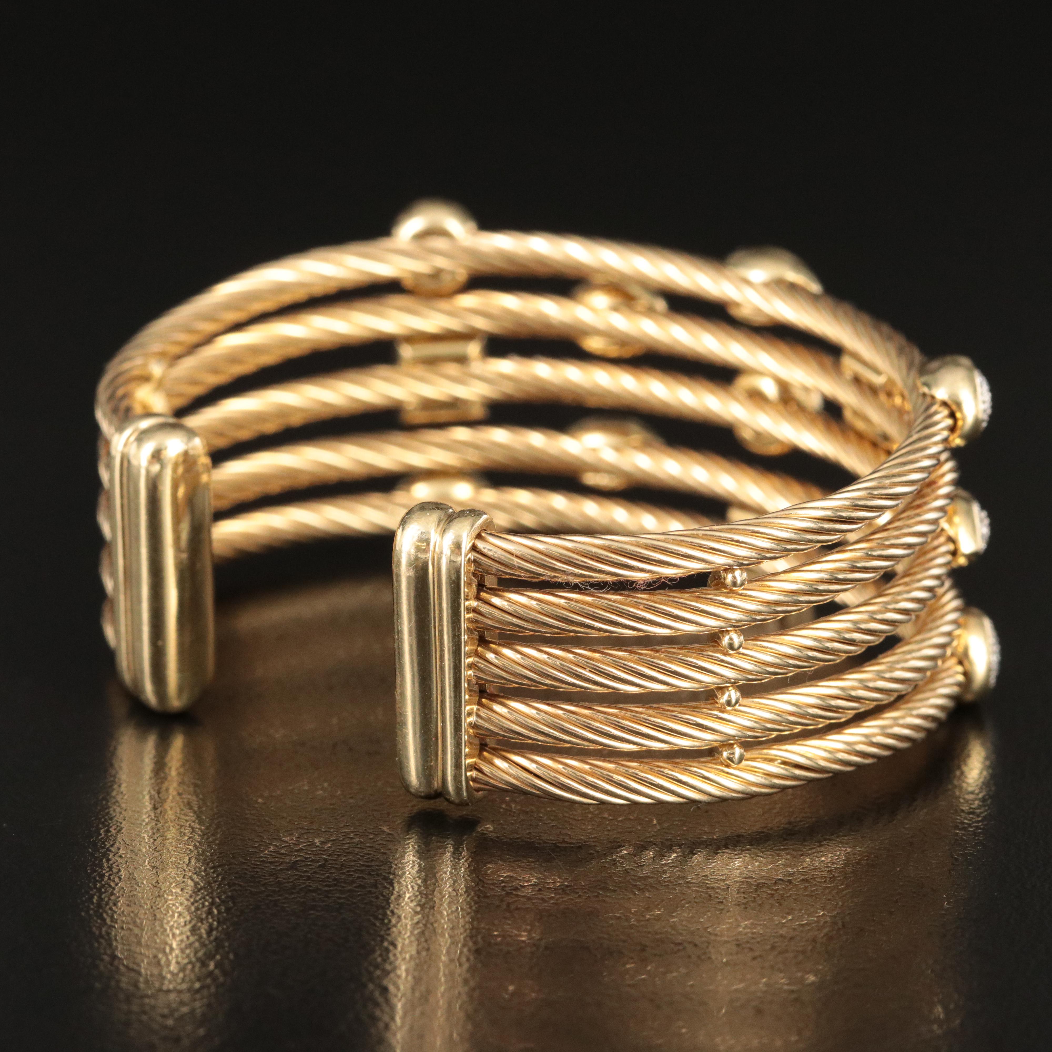 David Yurman Confetti Cable 18K 1.00 CTW Diamond Five Row Cuff Bracelet
