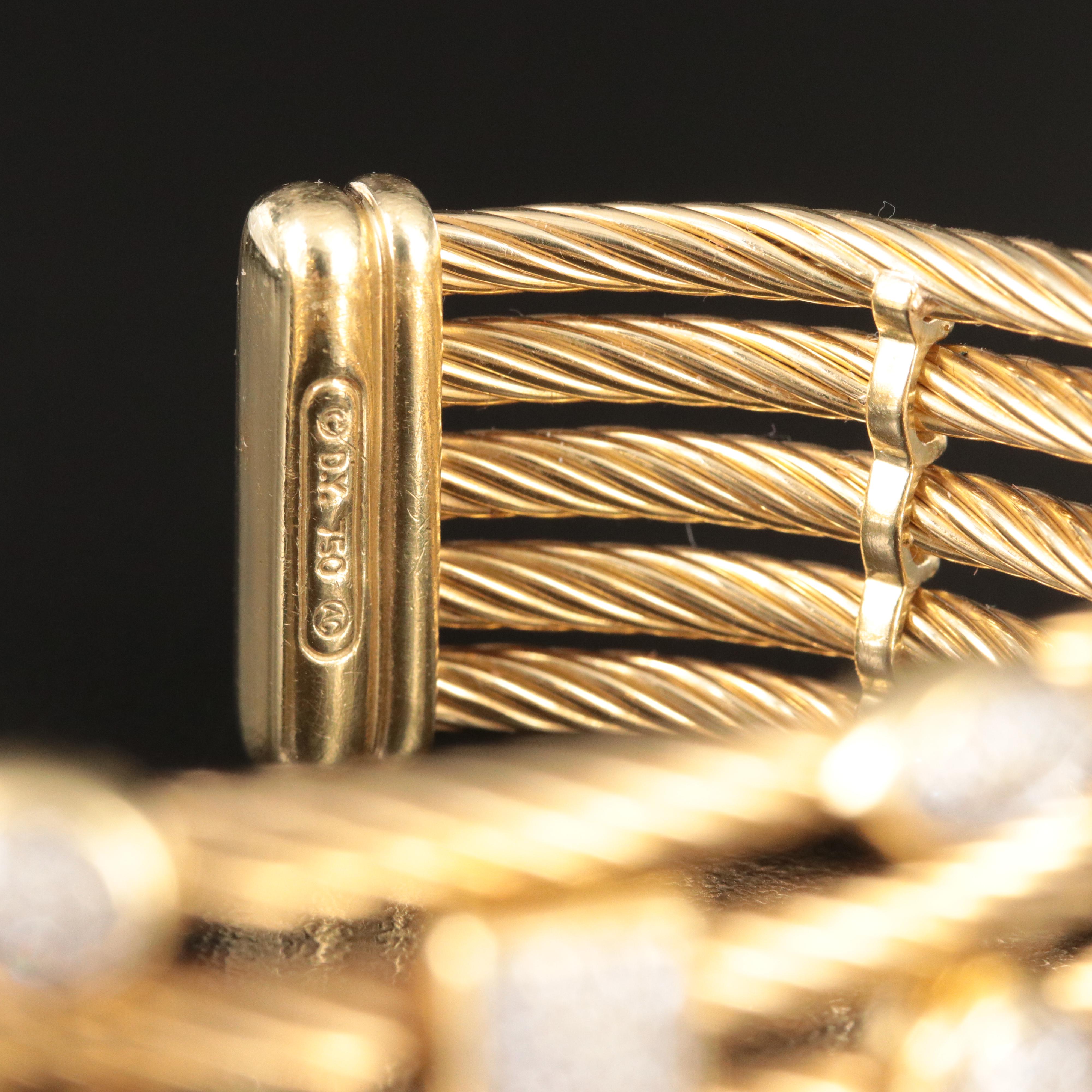 David Yurman Confetti Cable 18K 1.00 CTW Diamond Five Row Cuff Bracelet