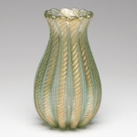 Barovier & Toso Handblown Green Cordonato d'Oro Murano Art Glass Vase