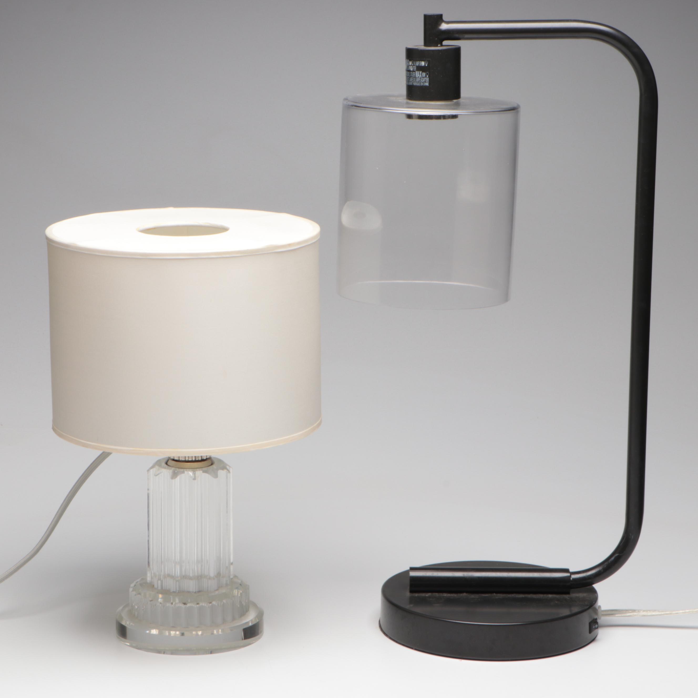 Ralph Lauren Glass Table Lamp, West Elm Jar Desk Lamp, Maxim Small Spotlight