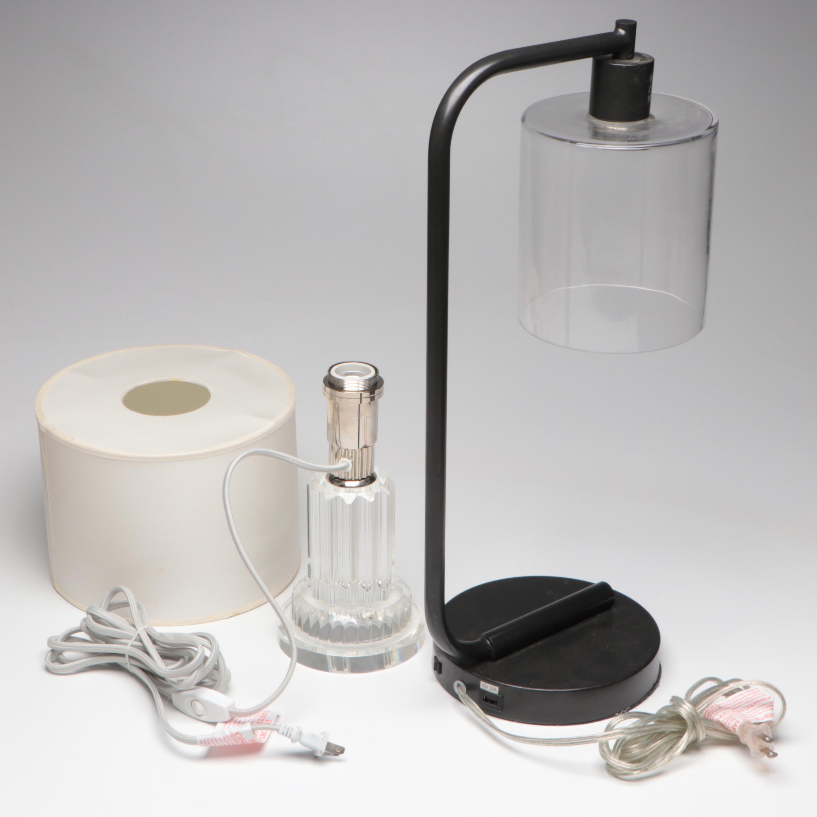 Ralph Lauren Glass Table Lamp, West Elm Jar Desk Lamp, Maxim Small Spotlight