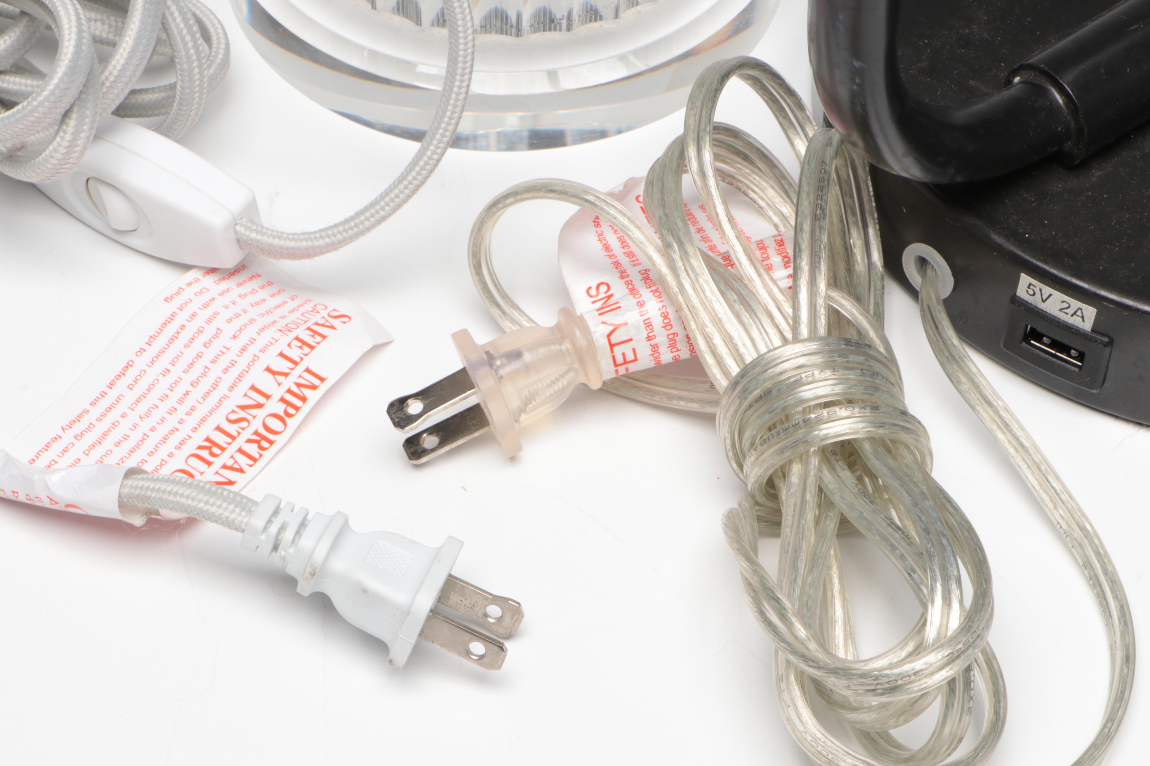 Ralph Lauren Glass Table Lamp, West Elm Jar Desk Lamp, Maxim Small Spotlight