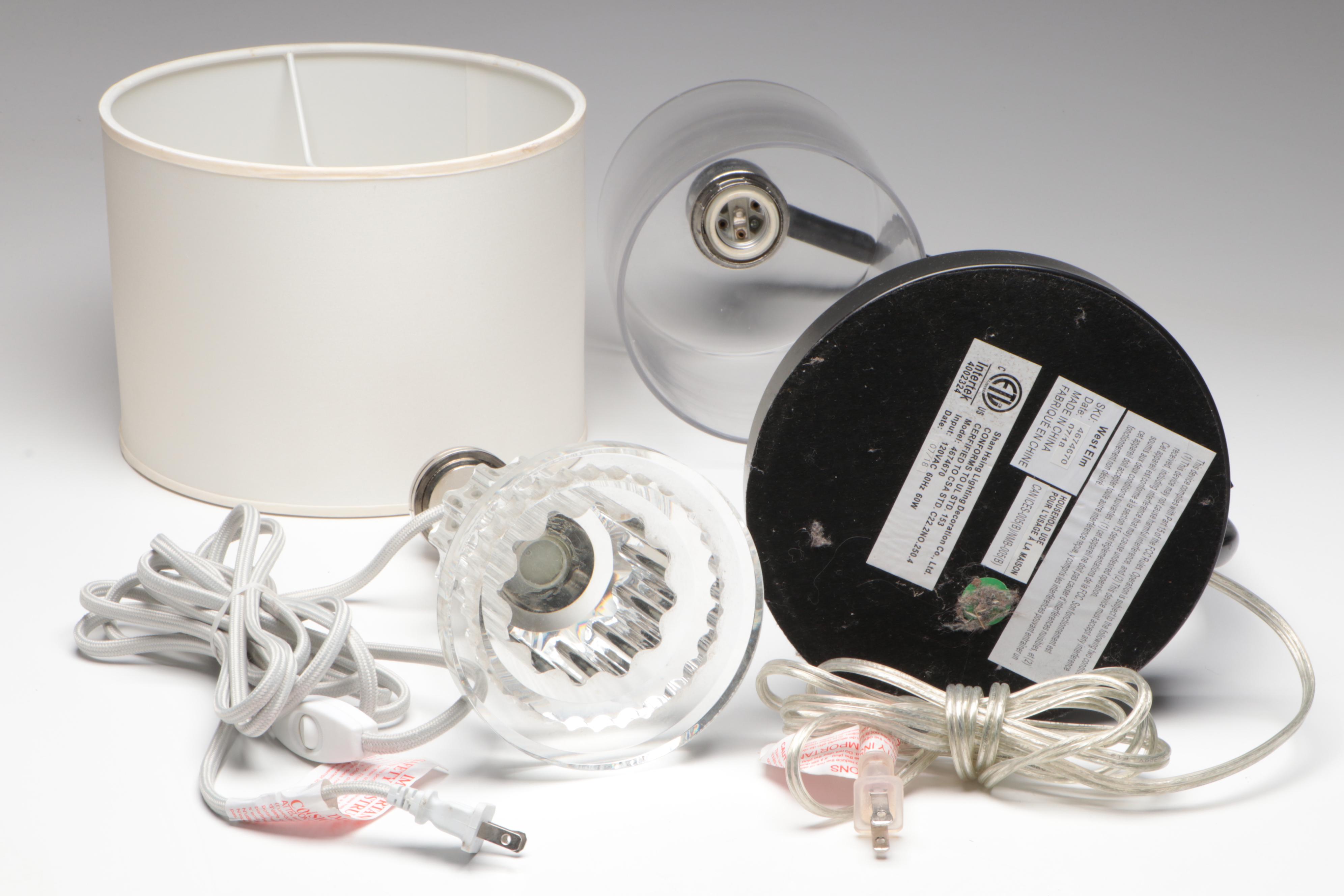 Ralph Lauren Glass Table Lamp, West Elm Jar Desk Lamp, Maxim Small Spotlight