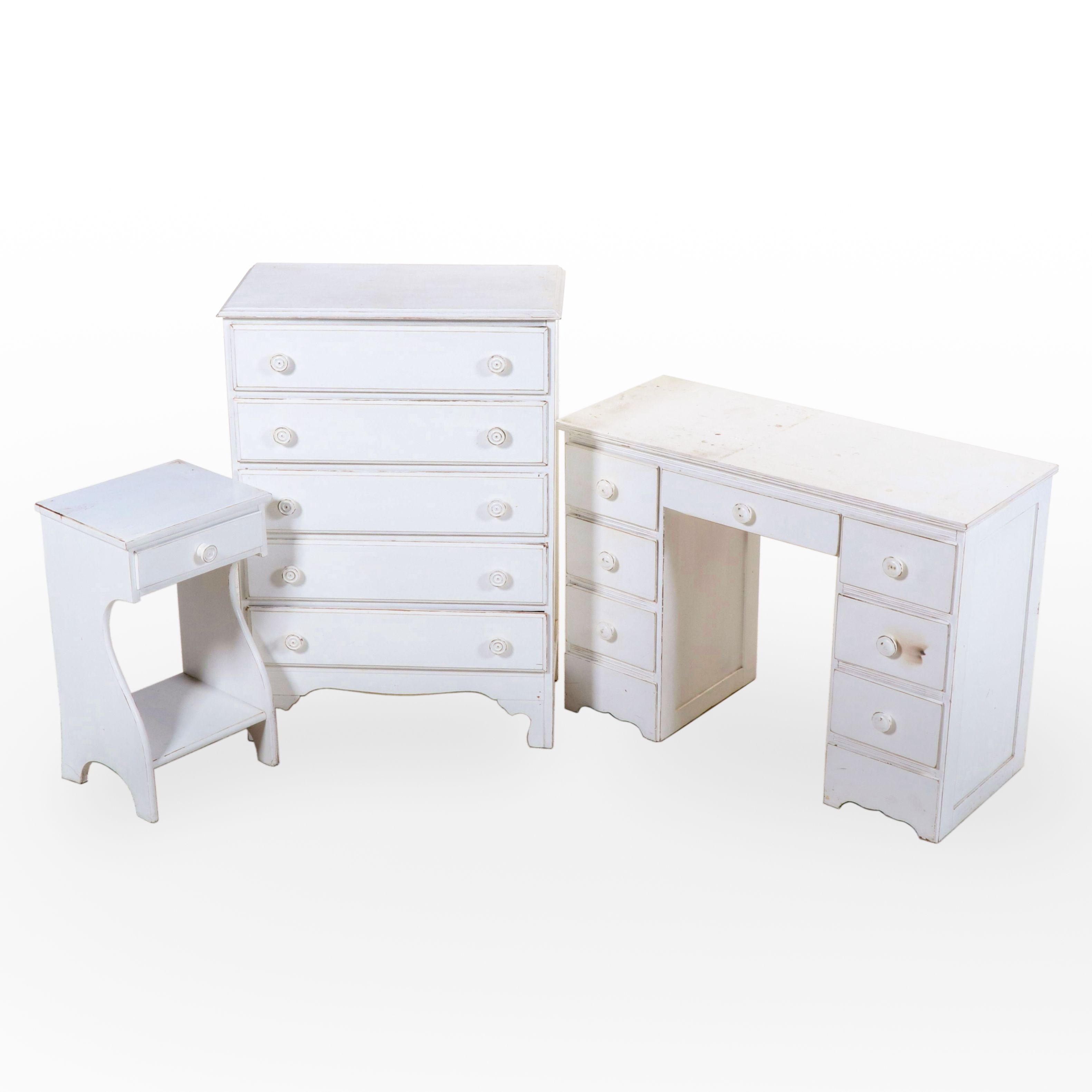 Painted Wood Chest of Drawers, Desk and Side Table, Mid-20th Century