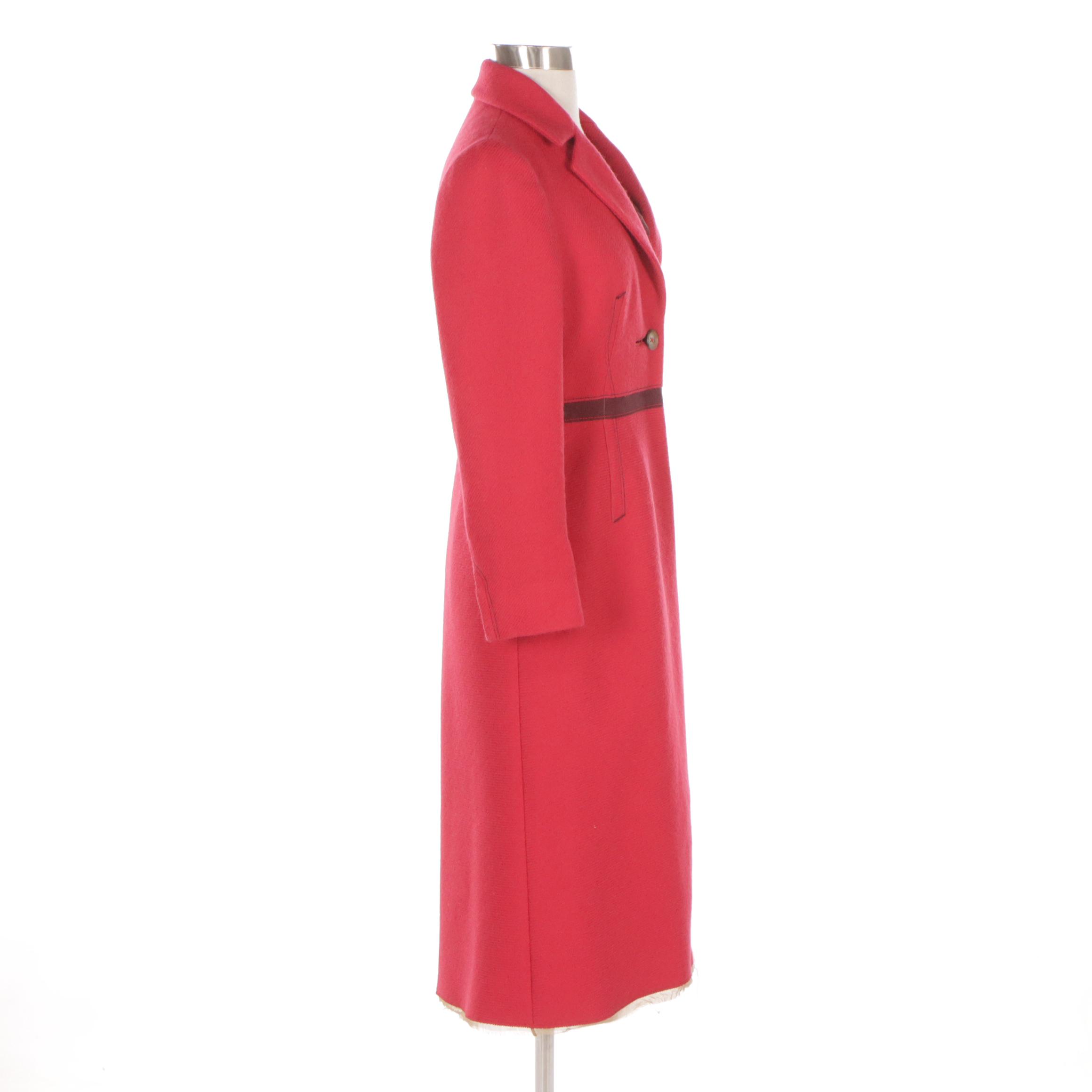 Prada Red Wool Sleeveless Dress and Matching Coat with Grosgrain Trim