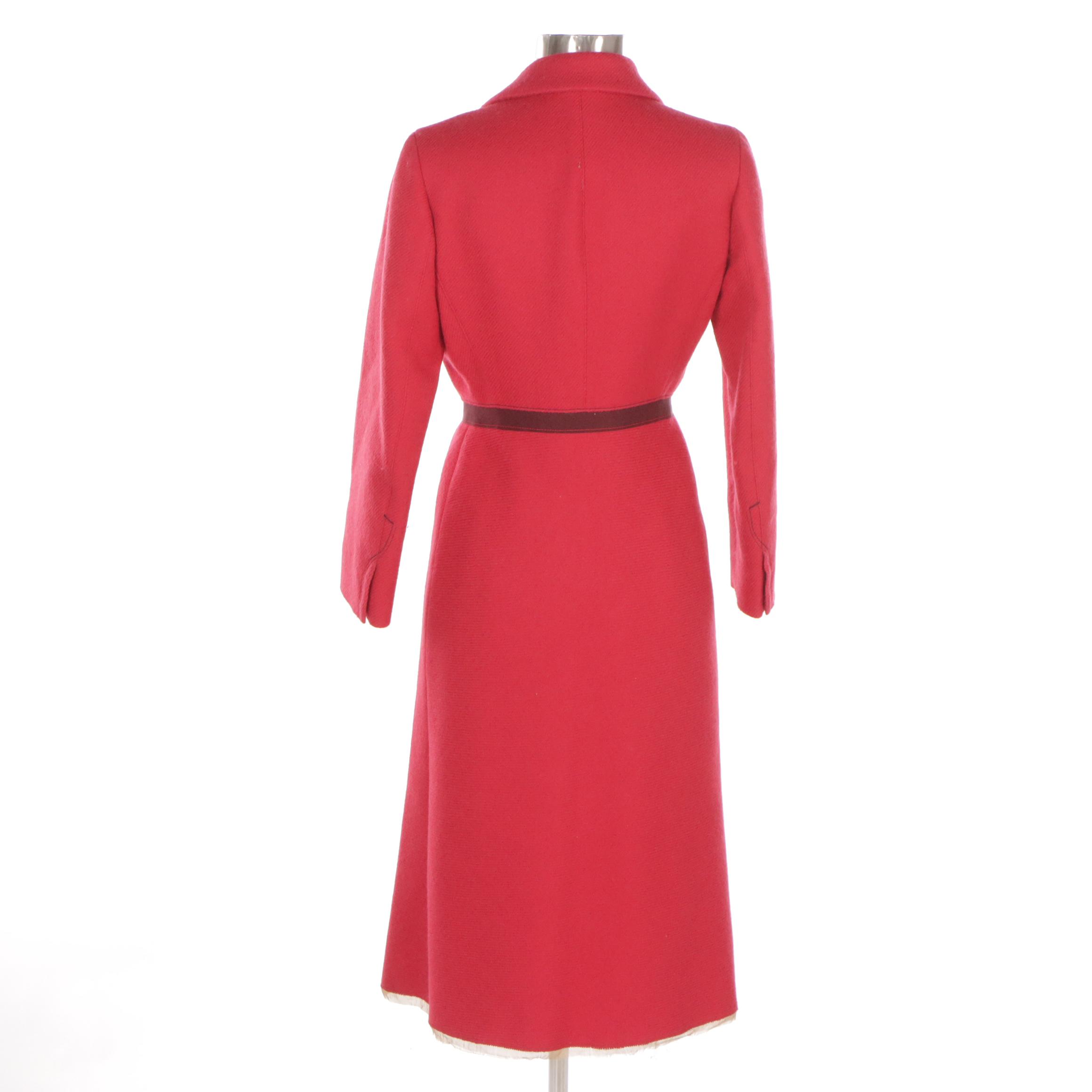 Prada Red Wool Sleeveless Dress and Matching Coat with Grosgrain Trim