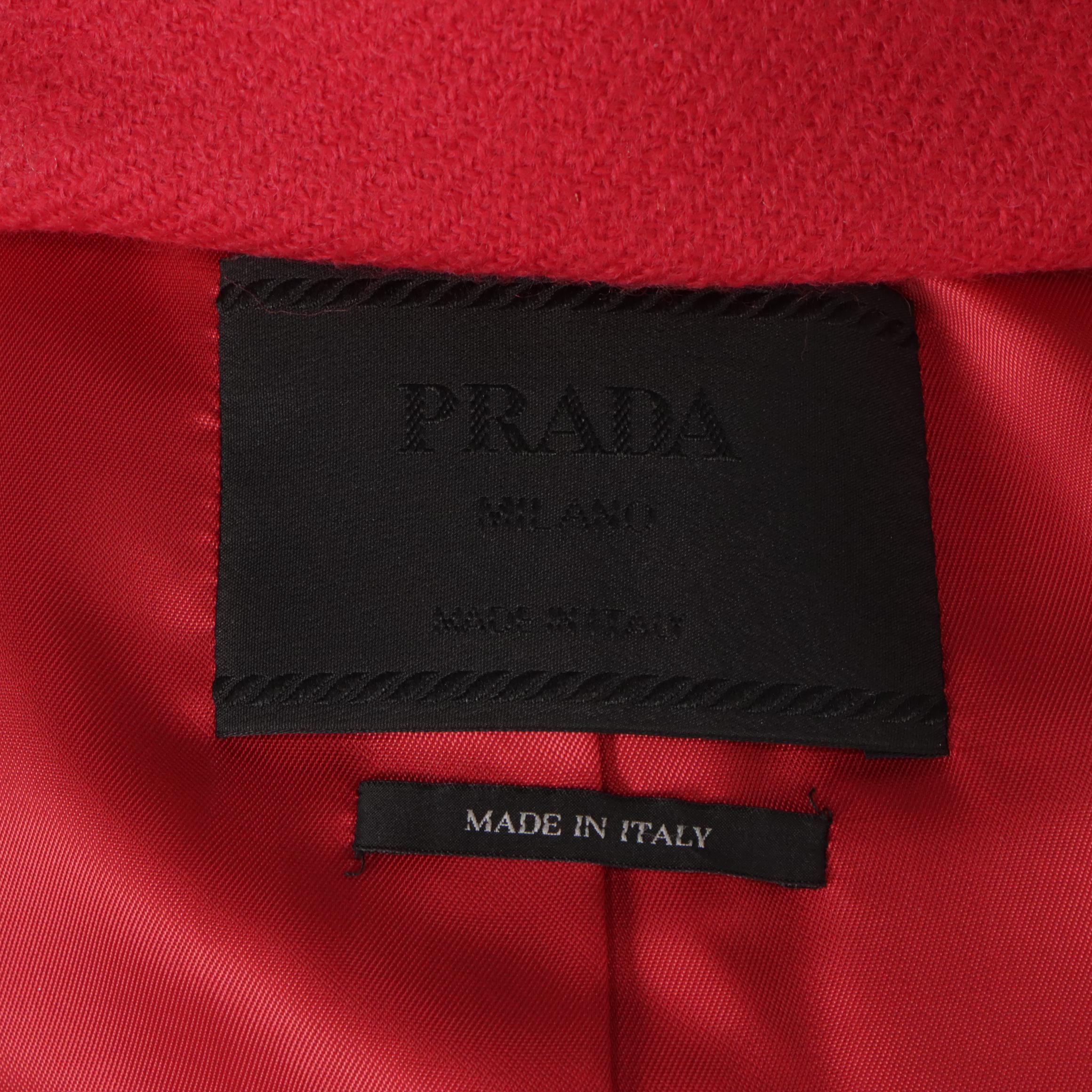 Prada Red Wool Sleeveless Dress and Matching Coat with Grosgrain Trim