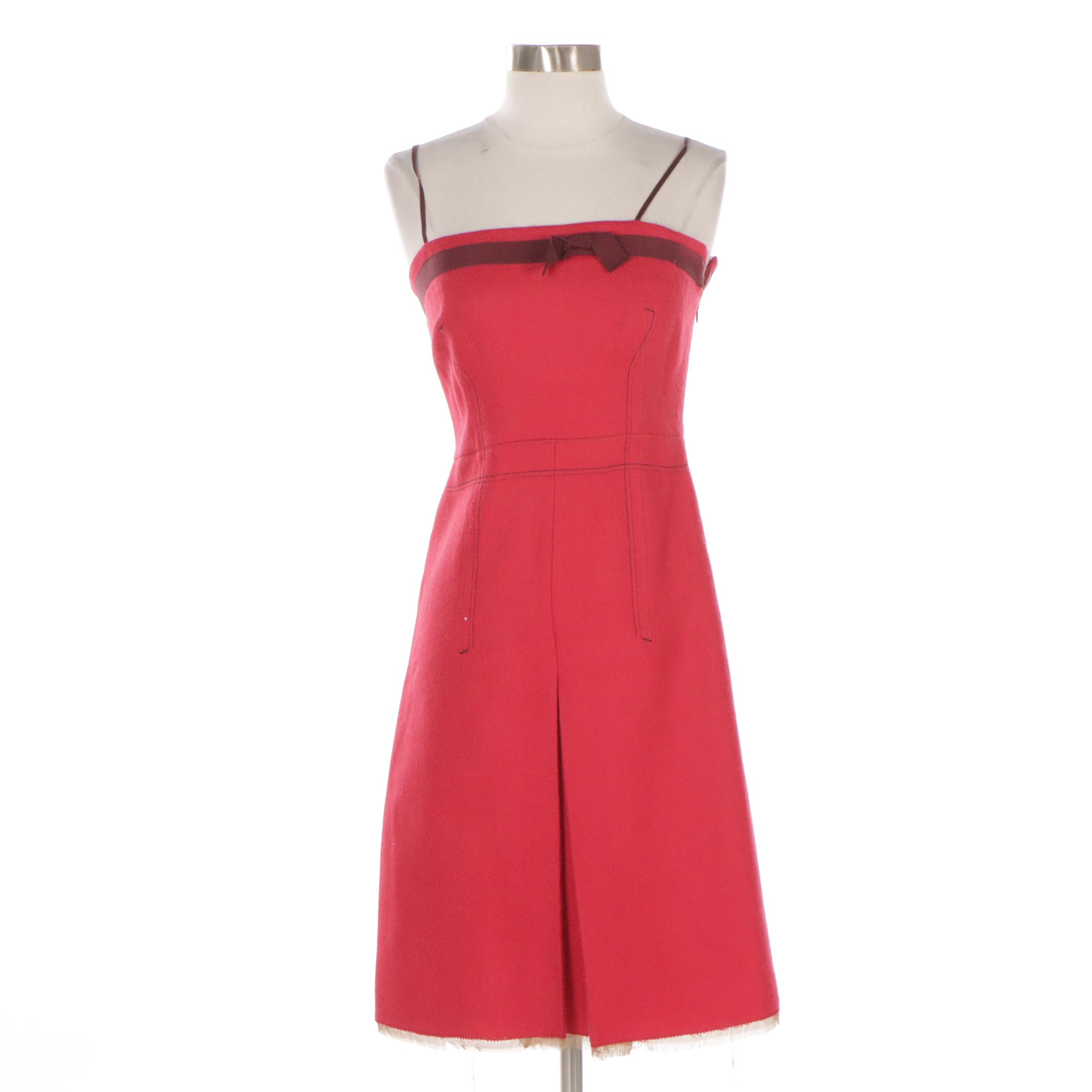 Prada Red Wool Sleeveless Dress and Matching Coat with Grosgrain Trim