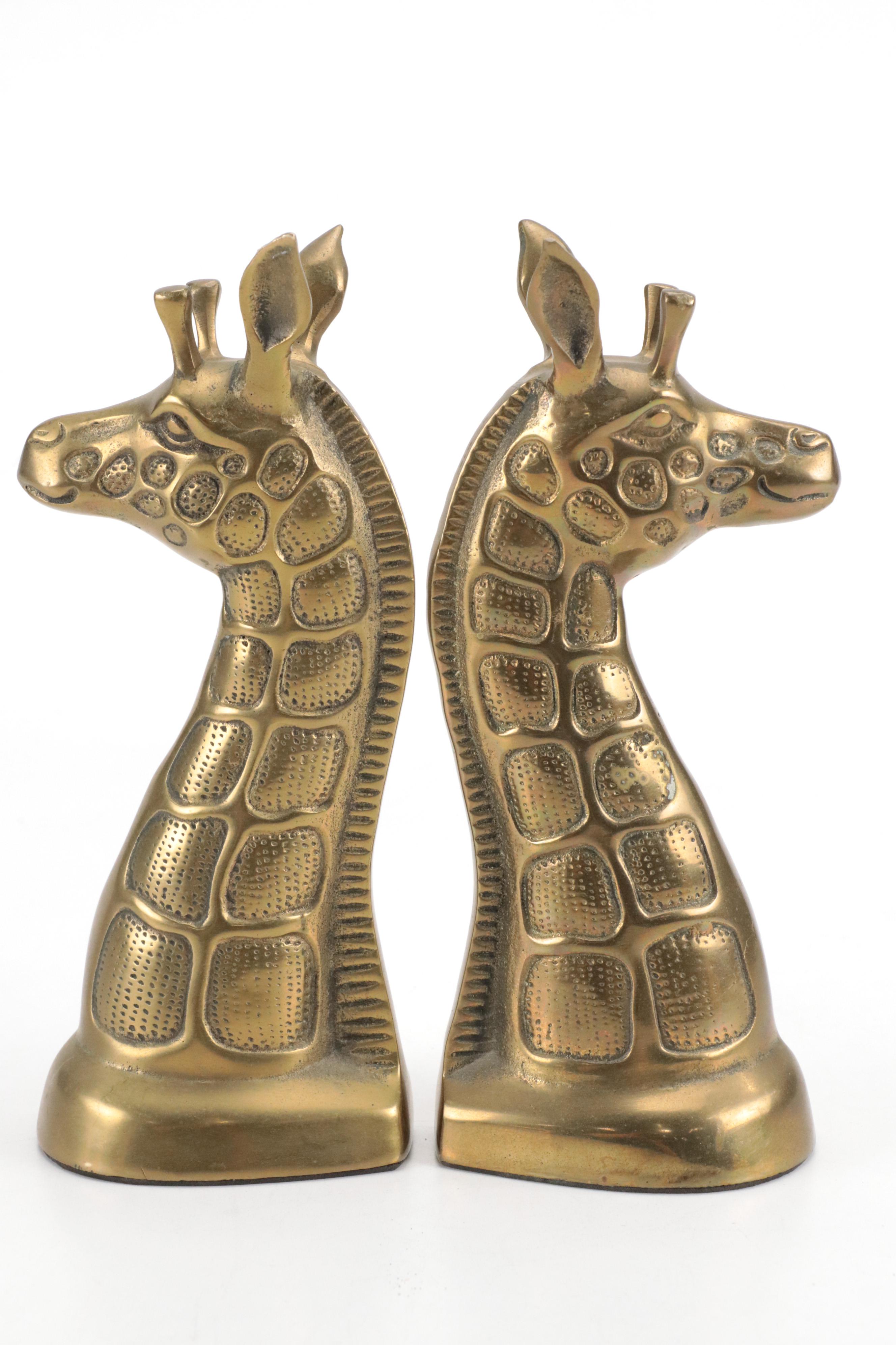 Brass Giraffe Bookends and Figurines