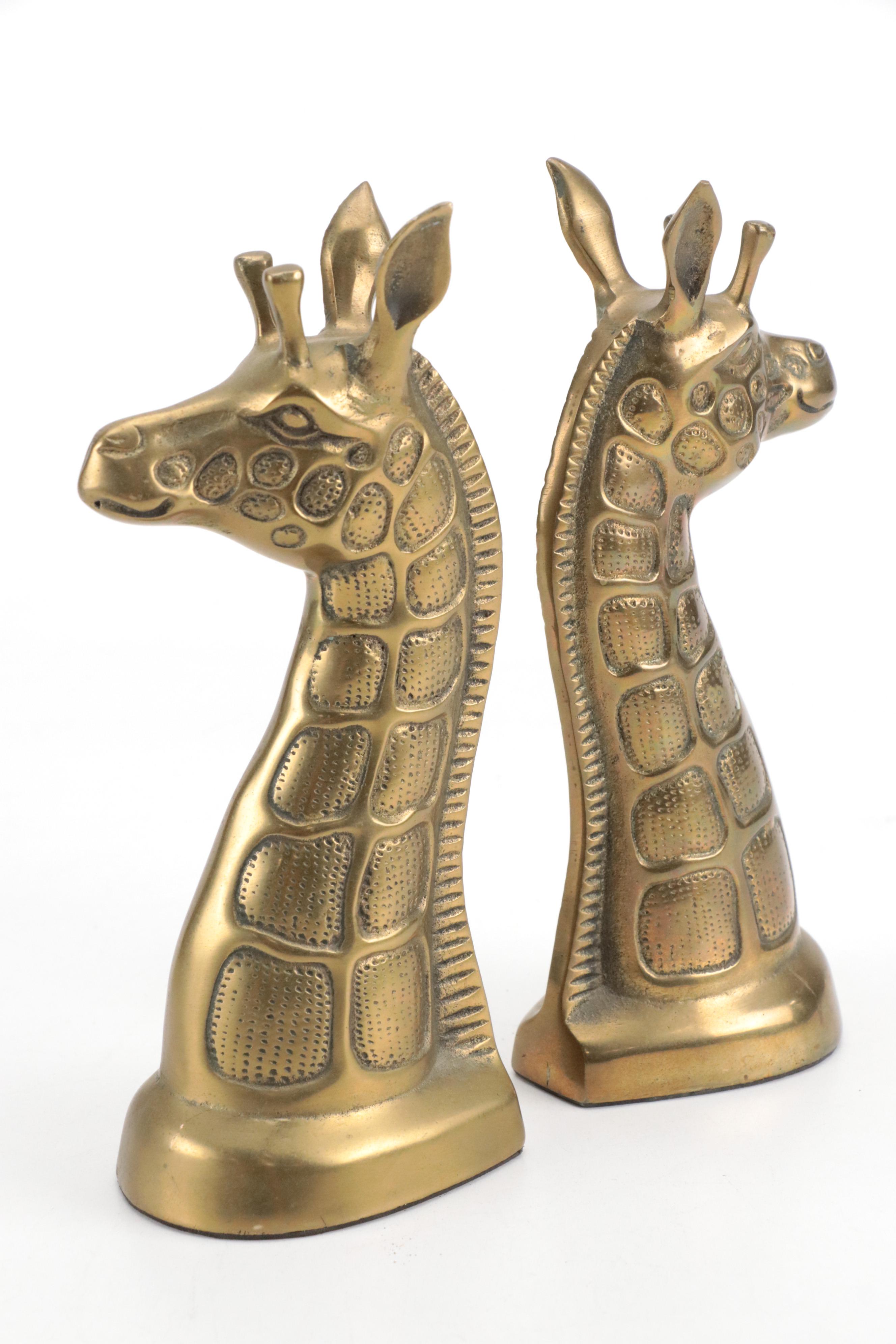 Brass Giraffe Bookends and Figurines
