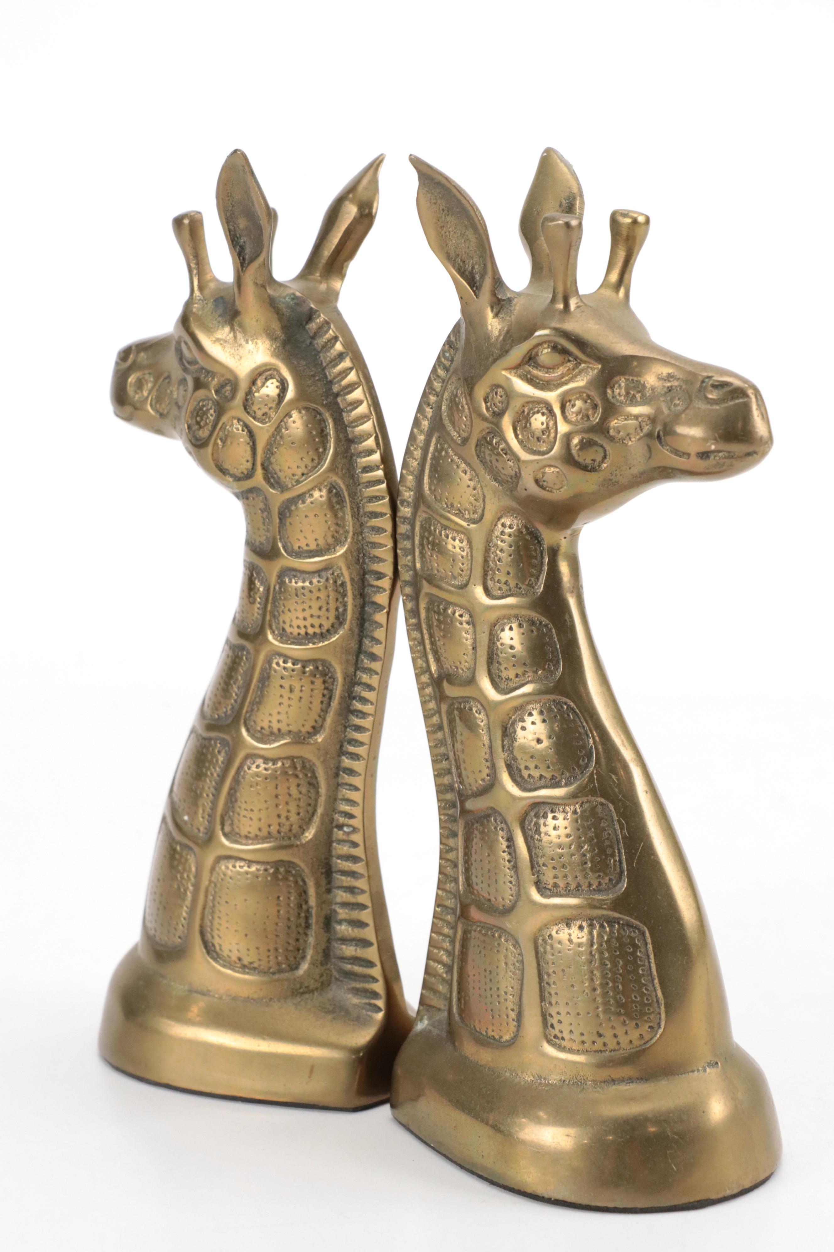 Brass Giraffe Bookends and Figurines