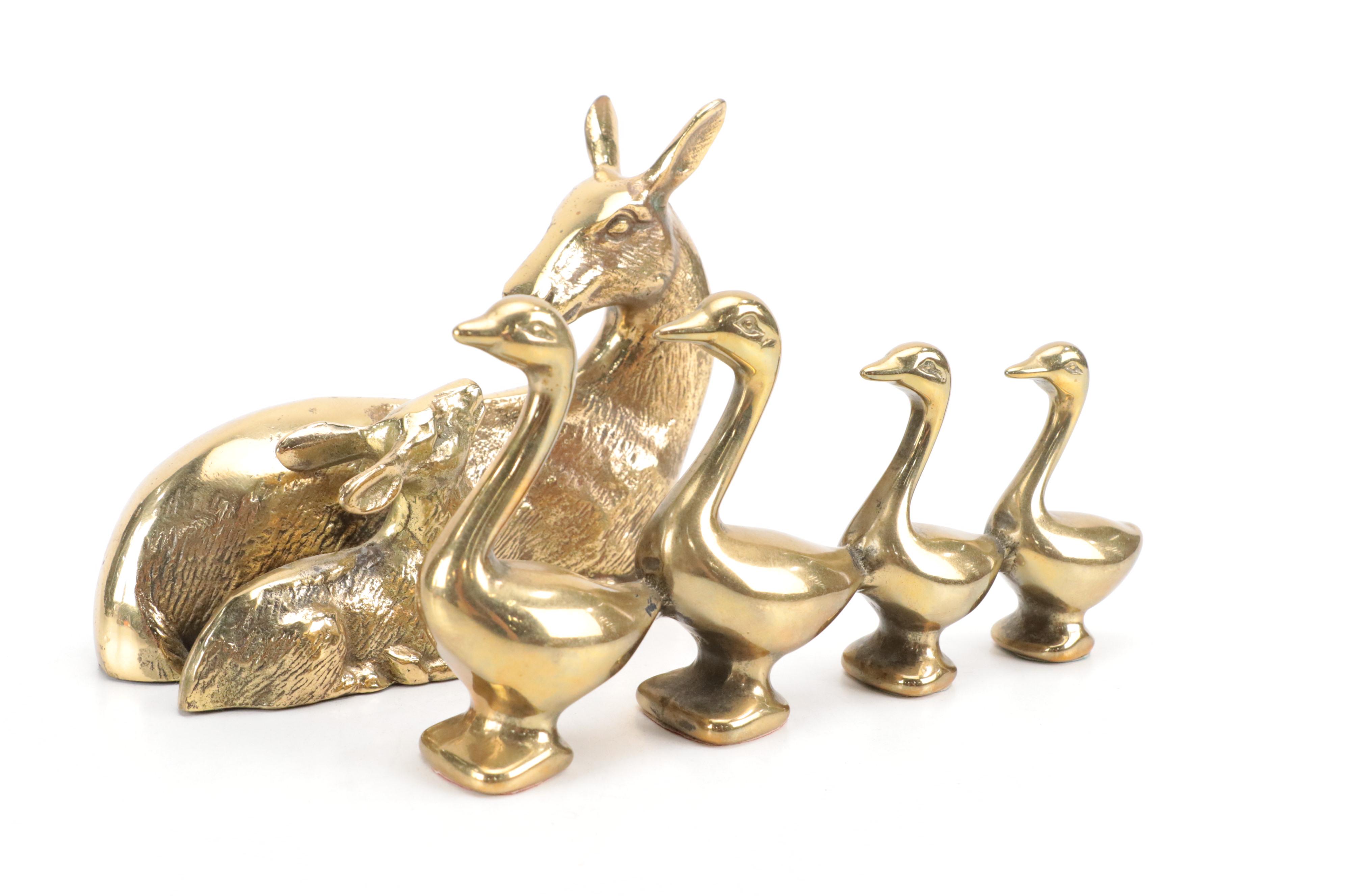 Brass Giraffe Bookends and Figurines