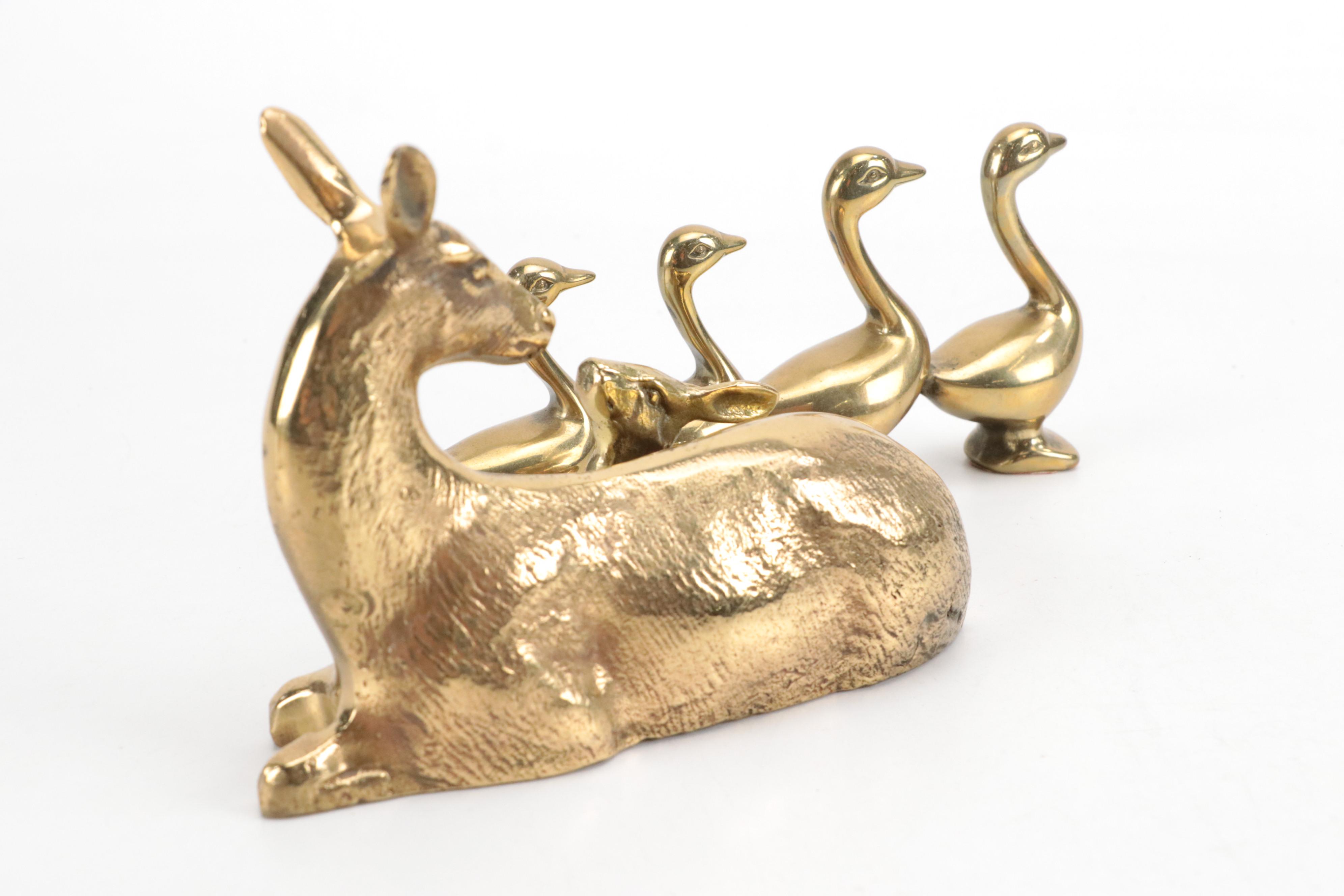 Brass Giraffe Bookends and Figurines