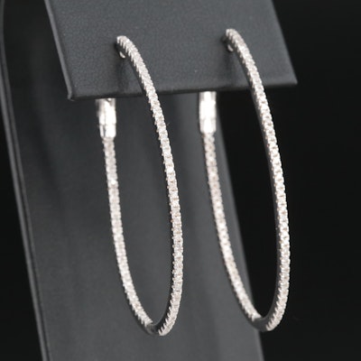 Sterling Diamond Inside-Out Oval Hoop Earrings