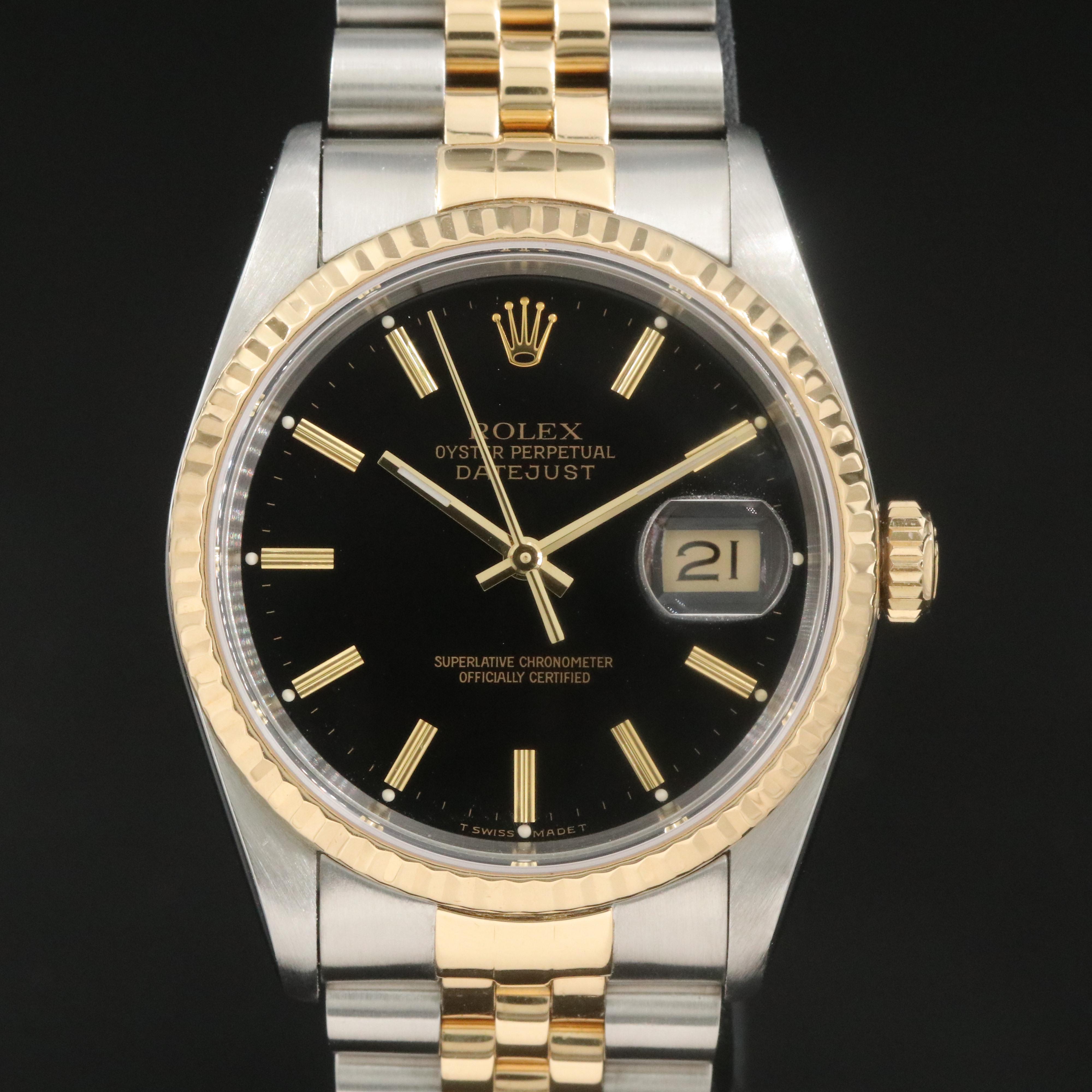1991 Rolex Two-Tone Black Dial Datejust Watch